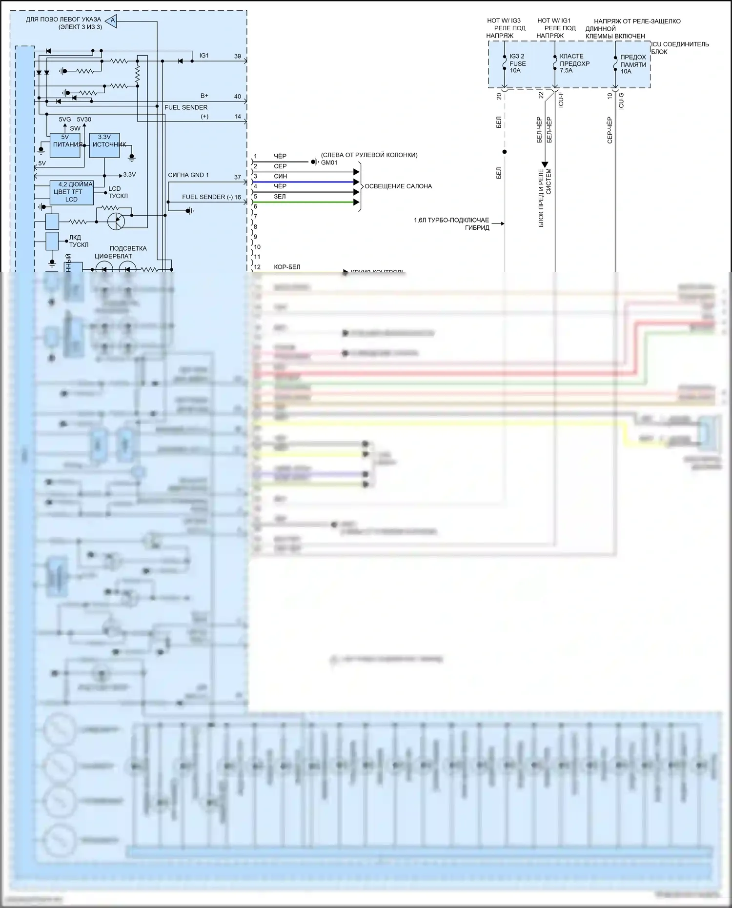 Sorento Kia IV рестайлинг (2023-2024): Электросхема приборной панели, гибрид с 4,2-дюймовым жк-экраном (1 из 3) 