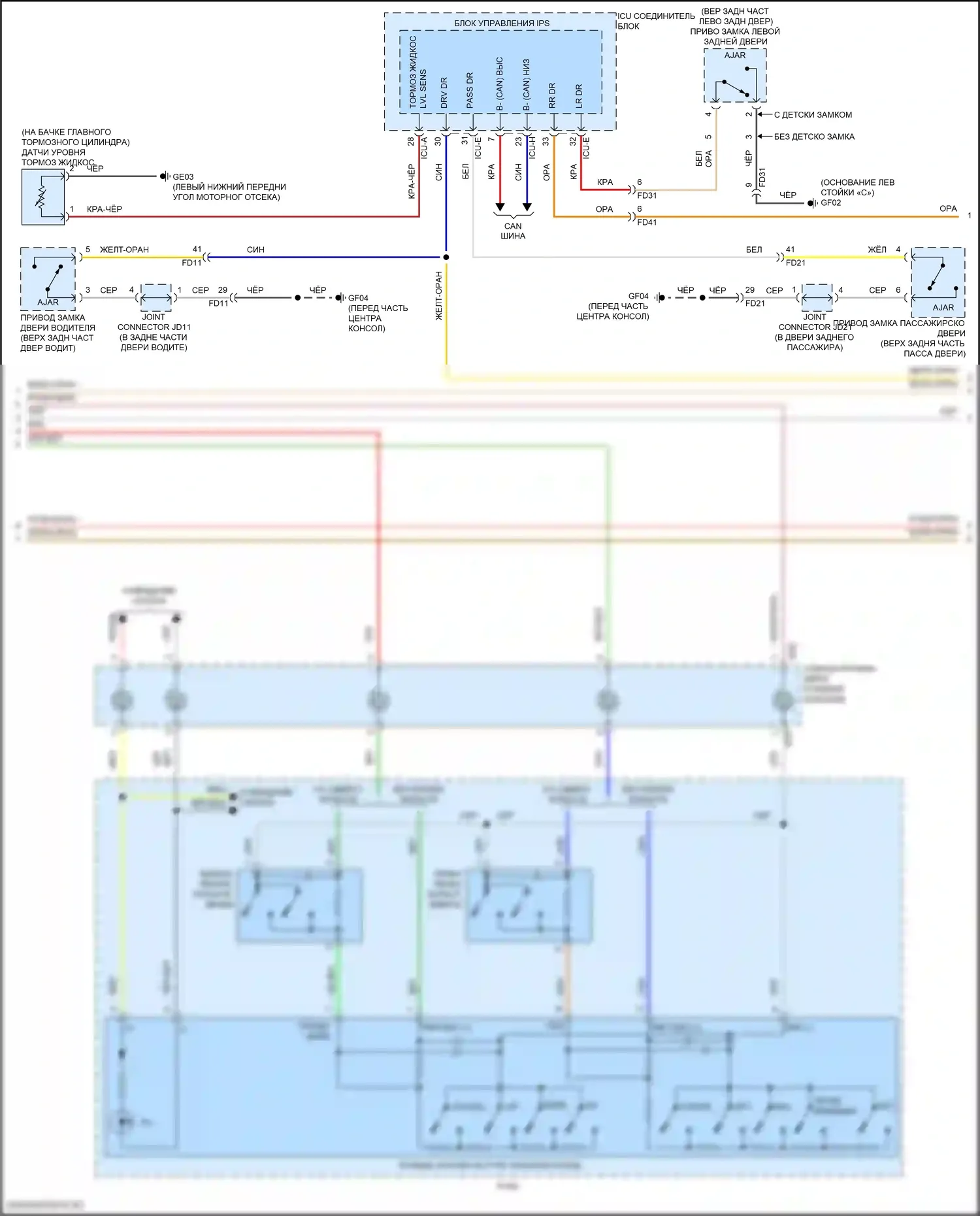 Sorento Kia IV рестайлинг (2023-2024): Электросхема приборной панели, гибрид с 4,2-дюймовым жк-экраном (2 из 3) 