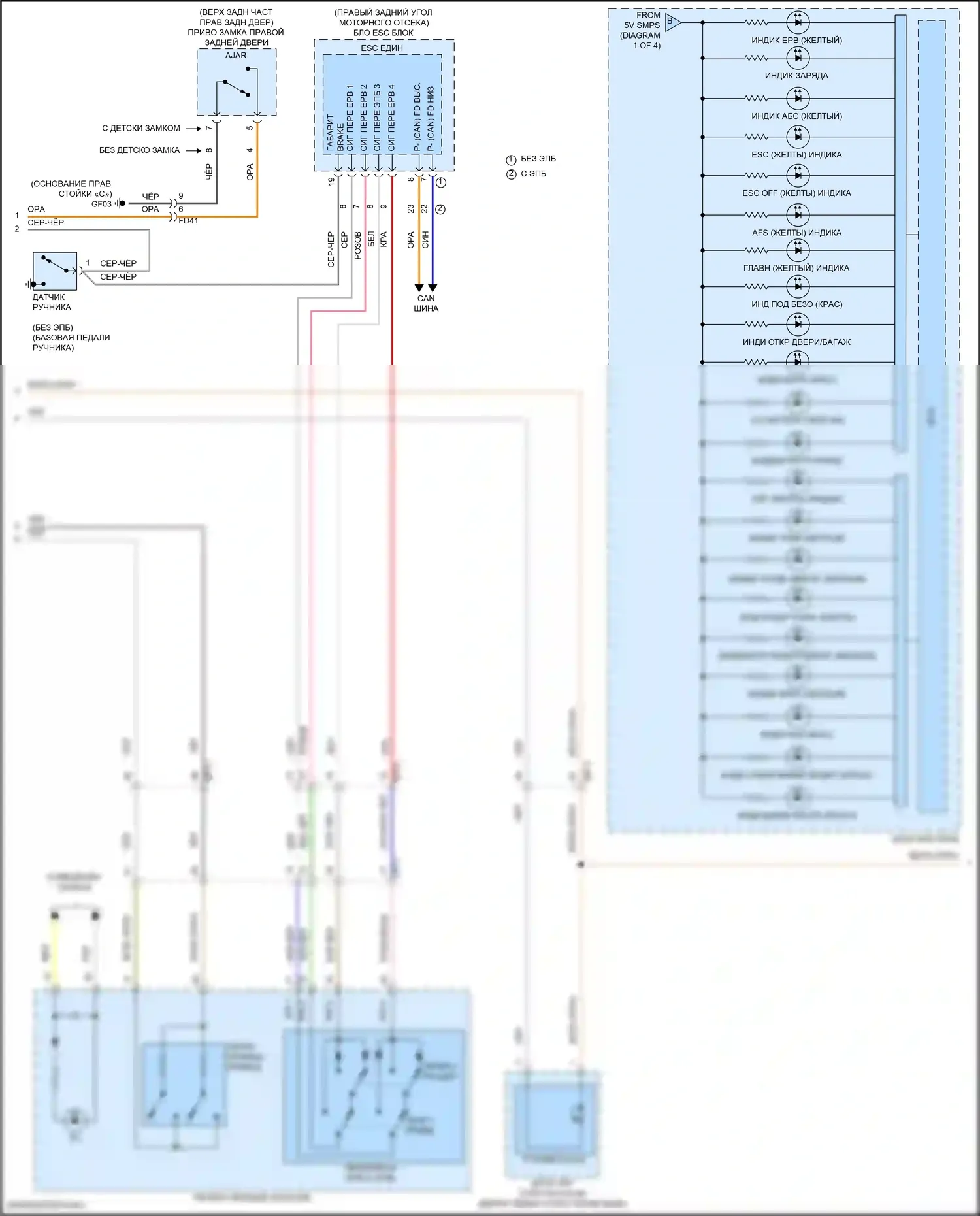 Sorento Kia IV рестайлинг (2023-2024): Электросхема приборной панели, за исключением гибридной с 4,2-дюймовым жк-экраном (3 из 4) 