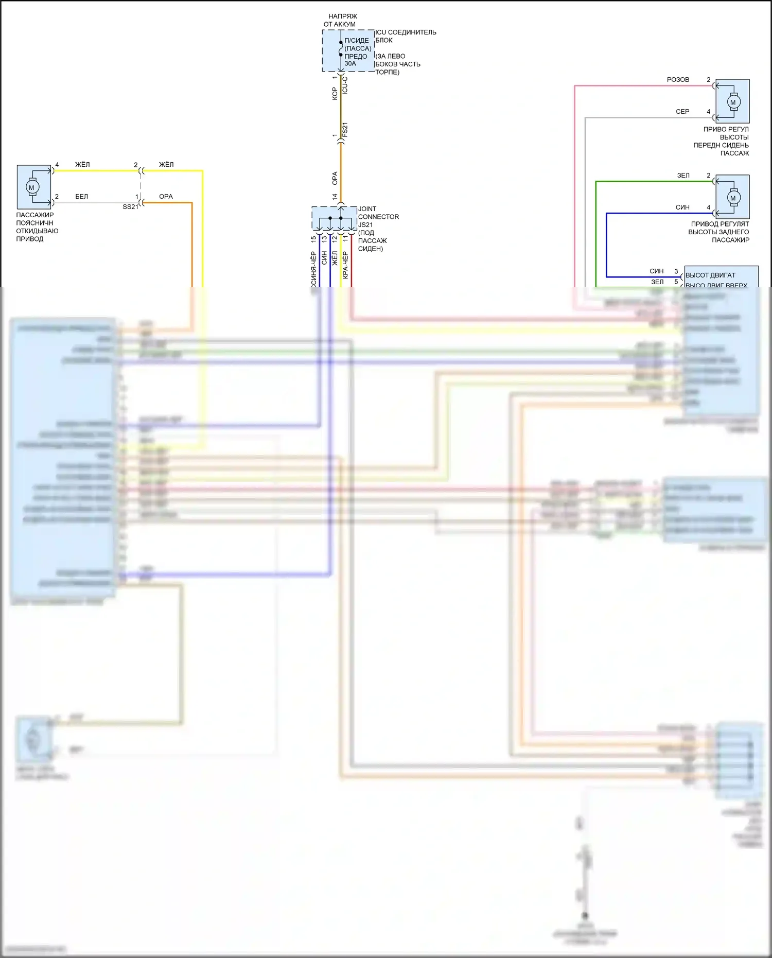 Sorento Kia IV рестайлинг (2023-2024): Электросхема пассажирского сиденья, гибридное 8-стороннее с переключателем 