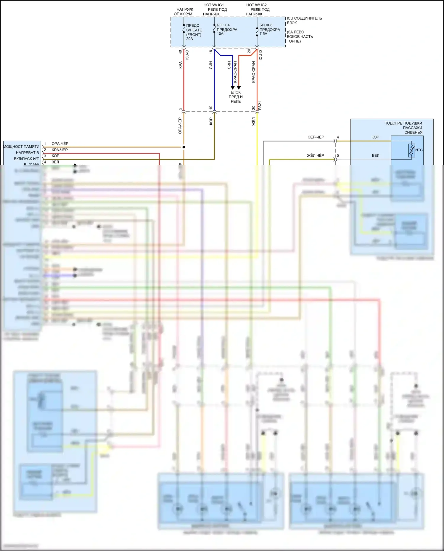 Sorento Kia IV рестайлинг (2023-2024): Электросхема передних обогреваемых сидений, гибрид 