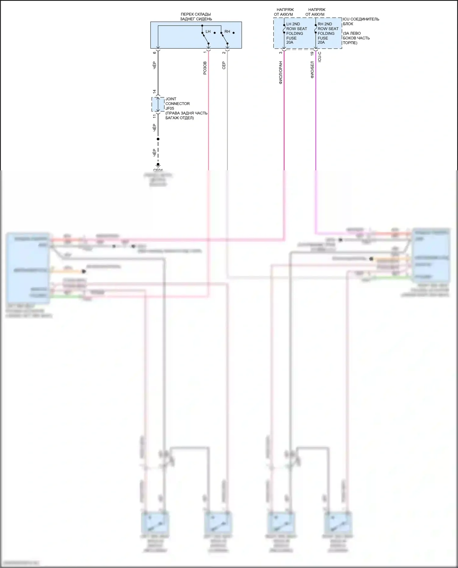 Sorento Kia IV рестайлинг (2023-2024): Электросхема складного сиденья второго ряда, гибрид 