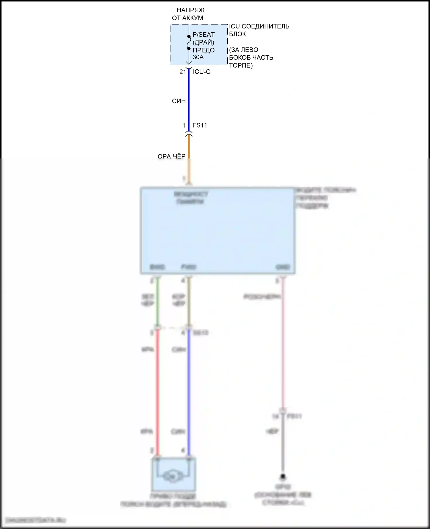 Sorento Kia IV рестайлинг (2023-2024): Питание водительского сиденья электросхема соединений, гибридная, двухходовая 