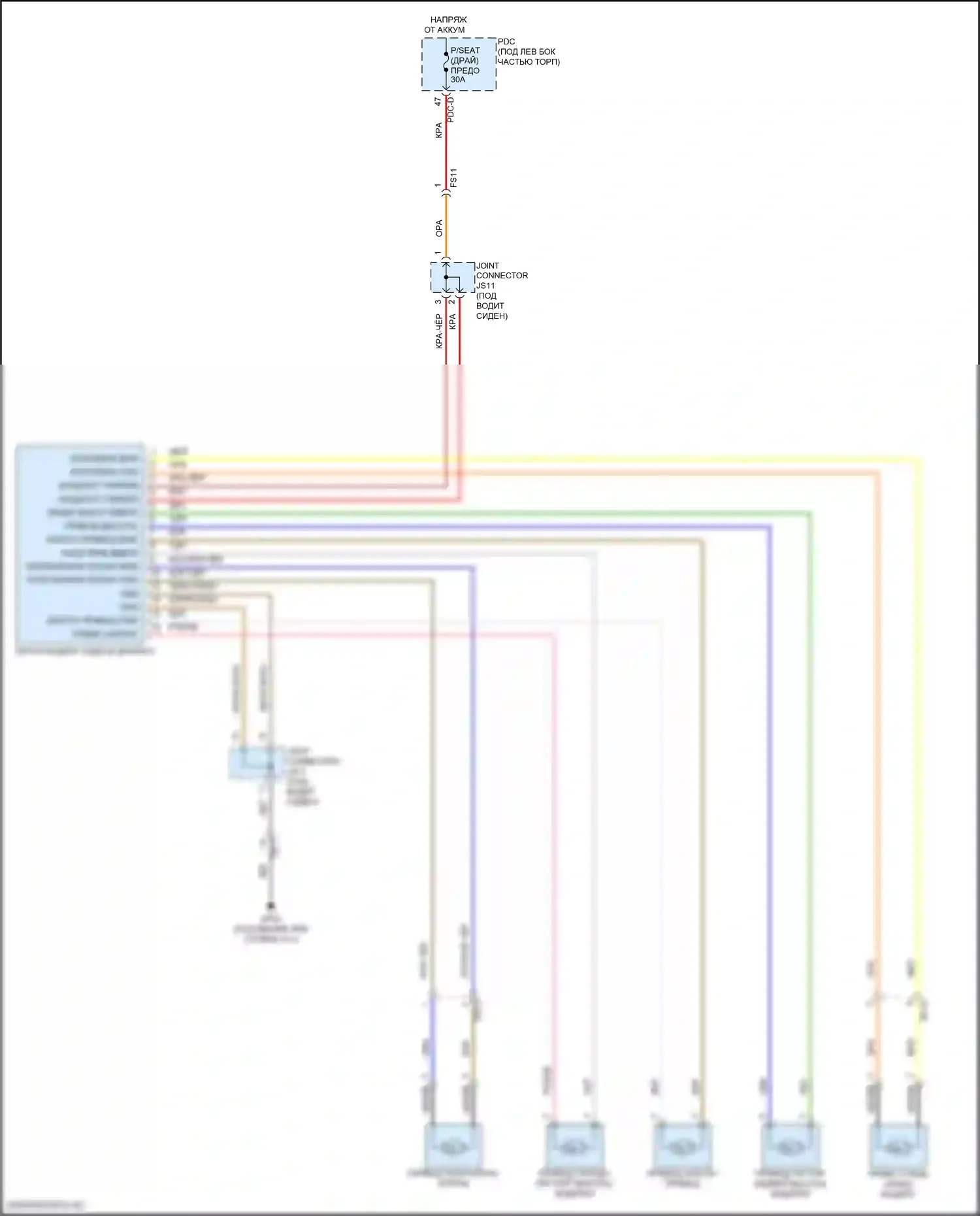 Sorento Kia IV рестайлинг (2023-2024): Питание водительского сиденья электросхема соединений, кроме гибридный 10-сторонний 