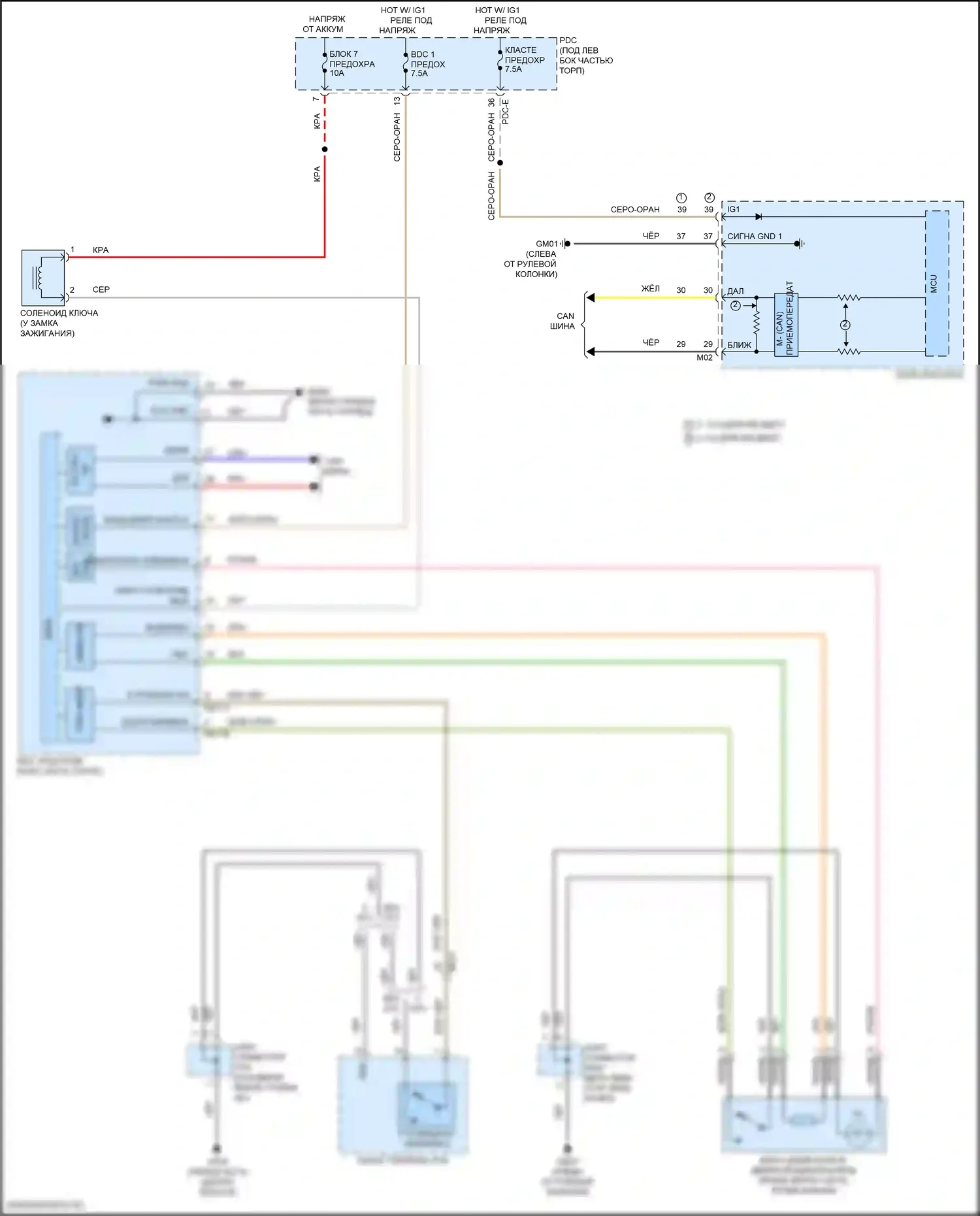 Sorento Kia IV рестайлинг (2023-2024): Электросхема иммобилайзера, кроме гибрида без смарт-ключа 