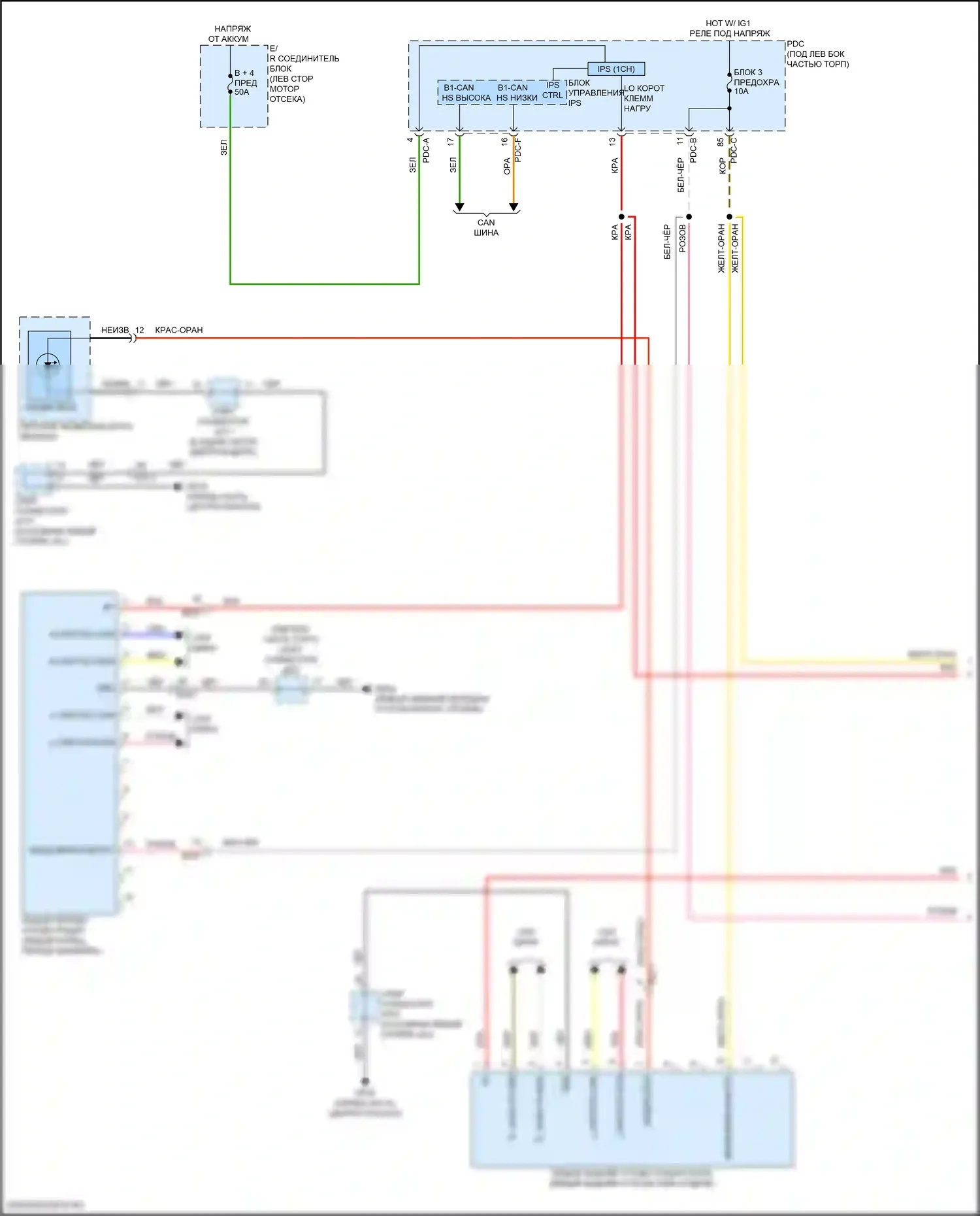 Sorento Kia IV рестайлинг (2023-2024): Электросхема информационной системы в слепой зоне, за исключением гибридной (1 из 2) 