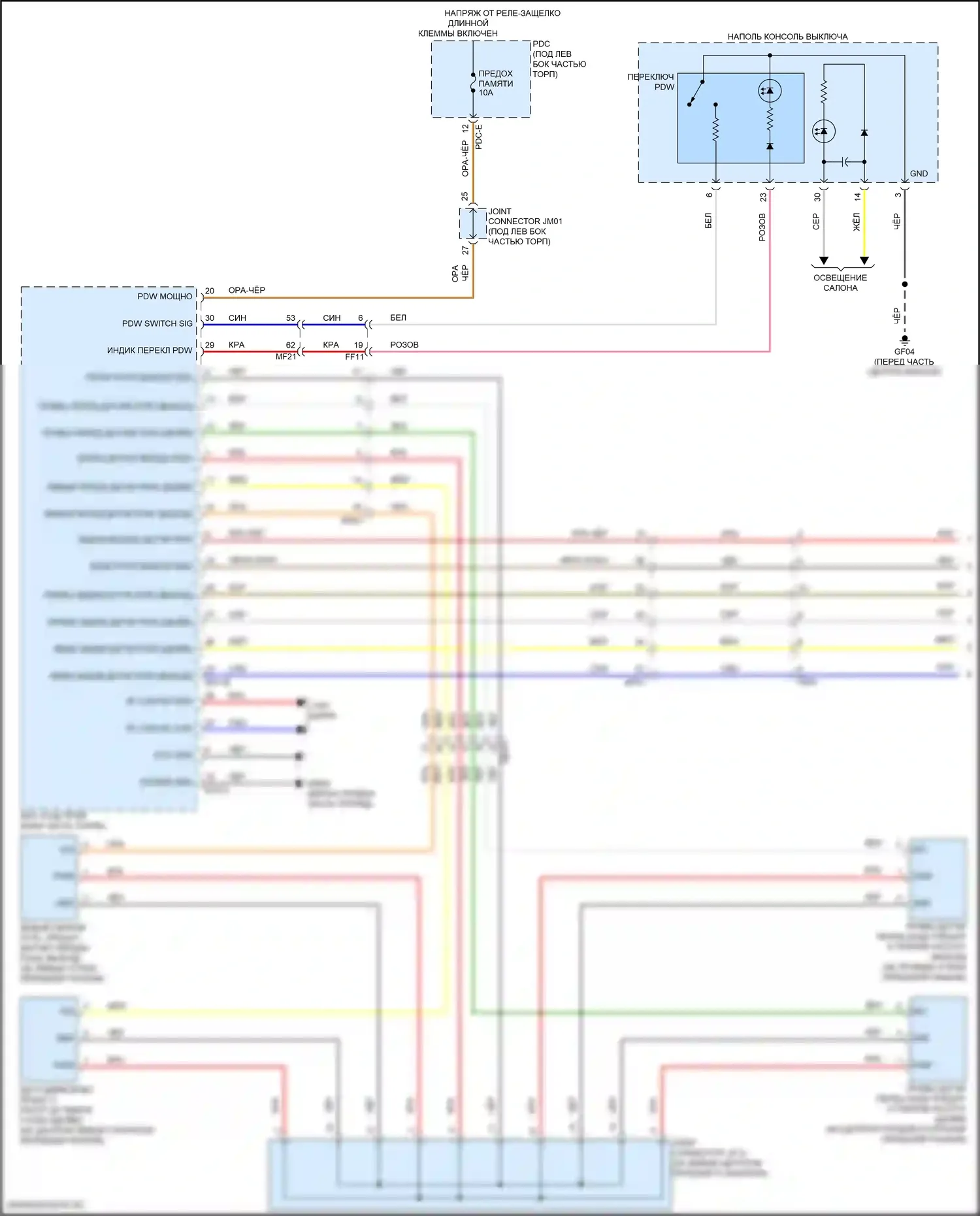 Sorento Kia IV рестайлинг (2023-2024): Электросхема парктроника, за исключением гибрида без adas (1 из 2) 