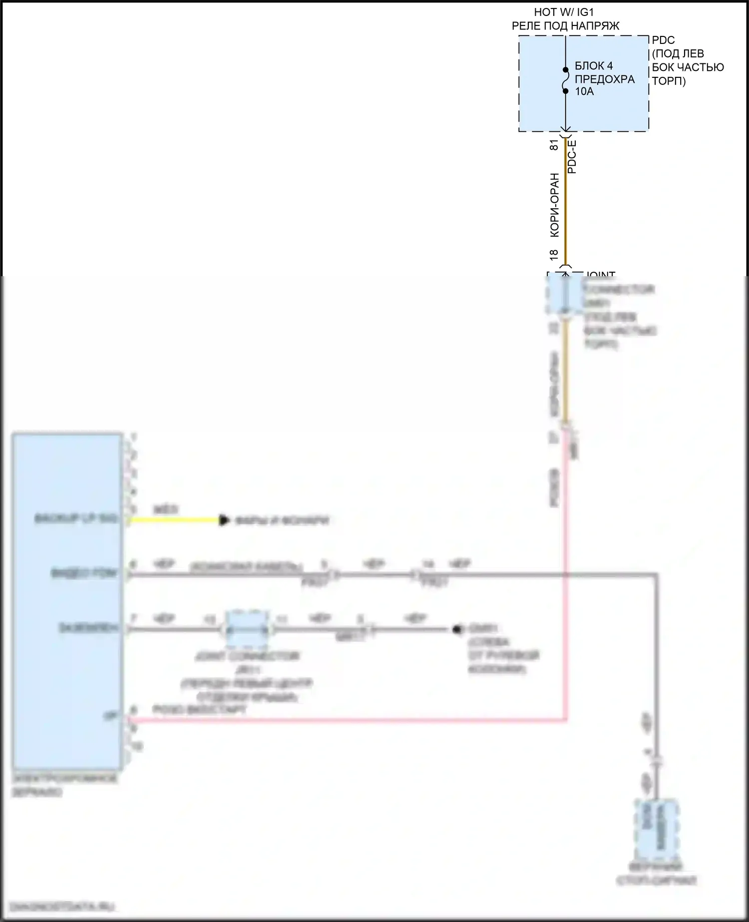 Sorento Kia IV рестайлинг (2023-2024): Электросхема электрохромного зеркала, кроме гибридного с dcm 