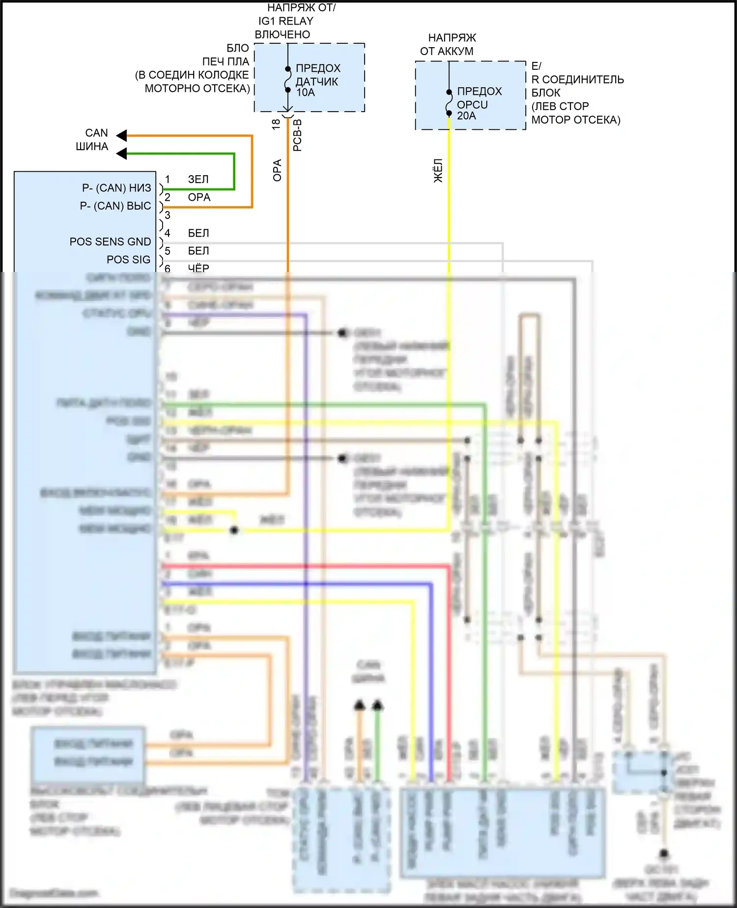 Sorento Kia IV (2020-2024): Электросхема двигатель 1.6л турбо гибрид, электросхема электропроводки масляного насоса 