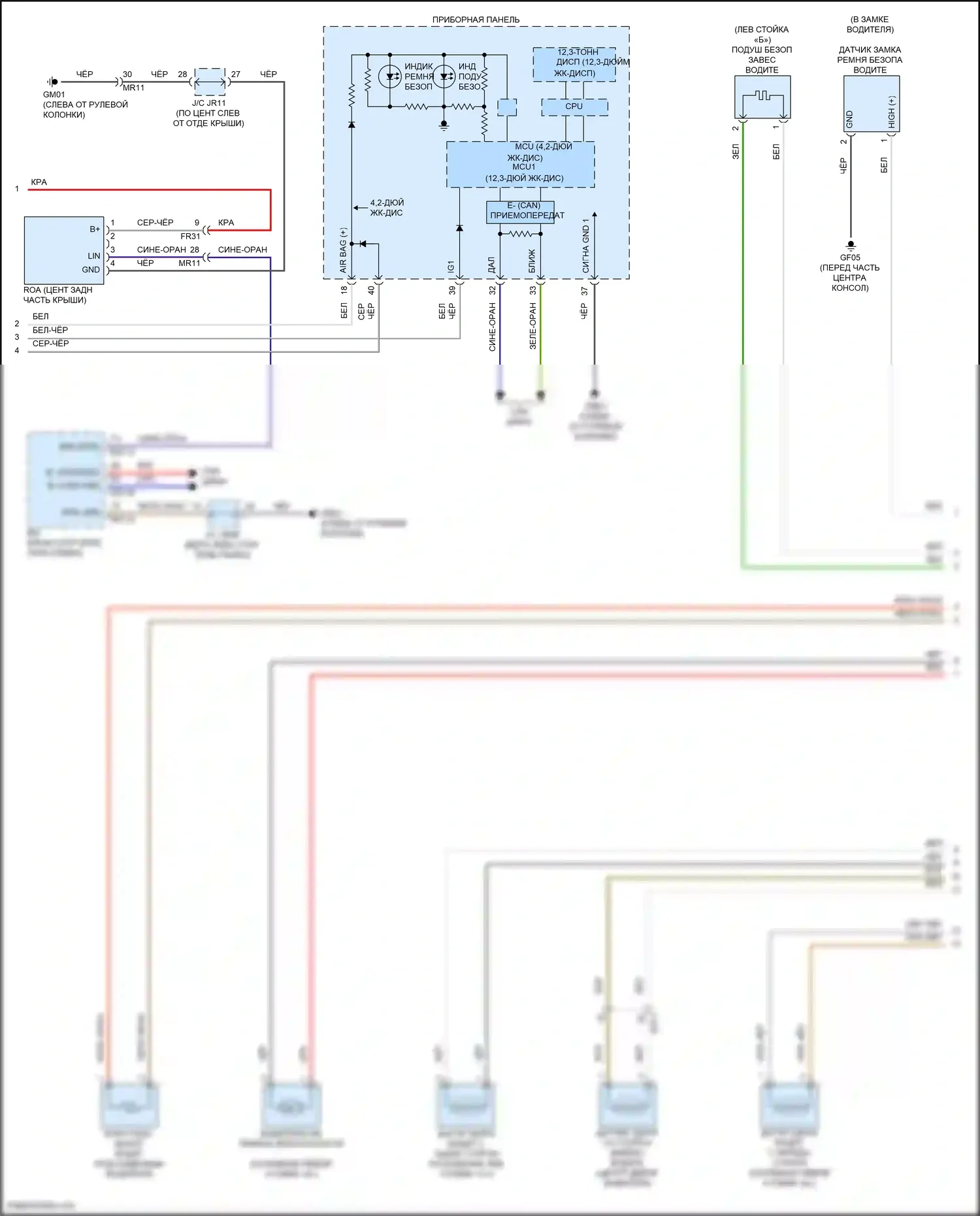 Sorento Kia IV (2020-2024): Электросхема подушек безопасности, гибридная (2 из 3) 