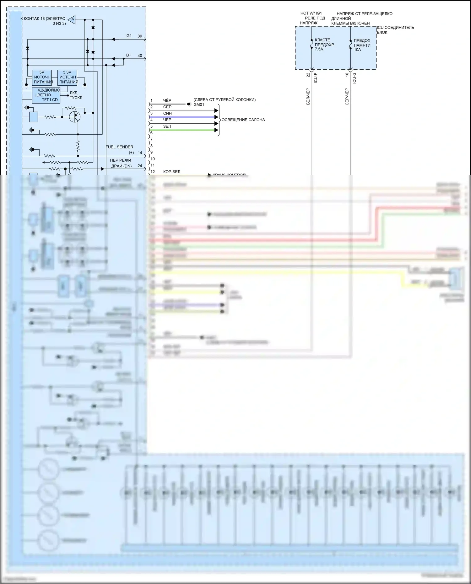 Sorento Kia IV (2020-2024): Электросхема приборной панели, гибрид с 4,2-дюймовым жк-экраном (1 из 3) 