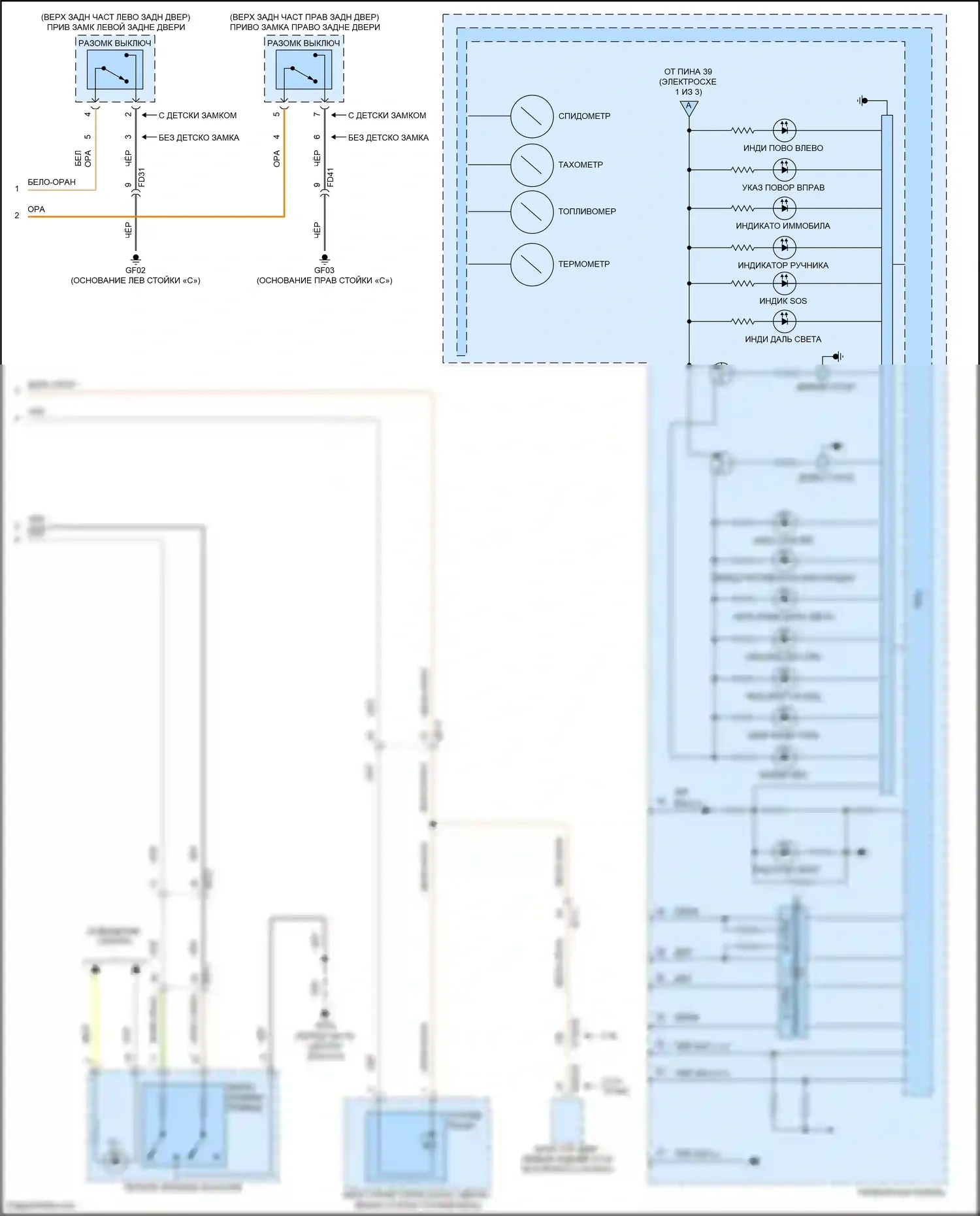 Sorento Kia IV (2020-2024): Электросхема приборной панели, за исключением гибридной с 4,2-дюймовым жк-экраном (3 из 3) 