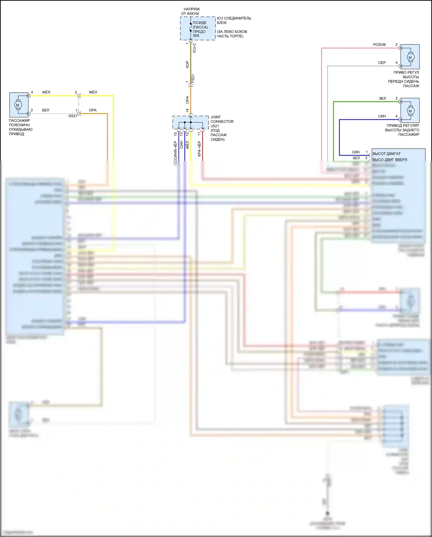 Sorento Kia IV (2020-2024): Электросхема пассажирского сиденья, 10-сторонняя с переключателем 