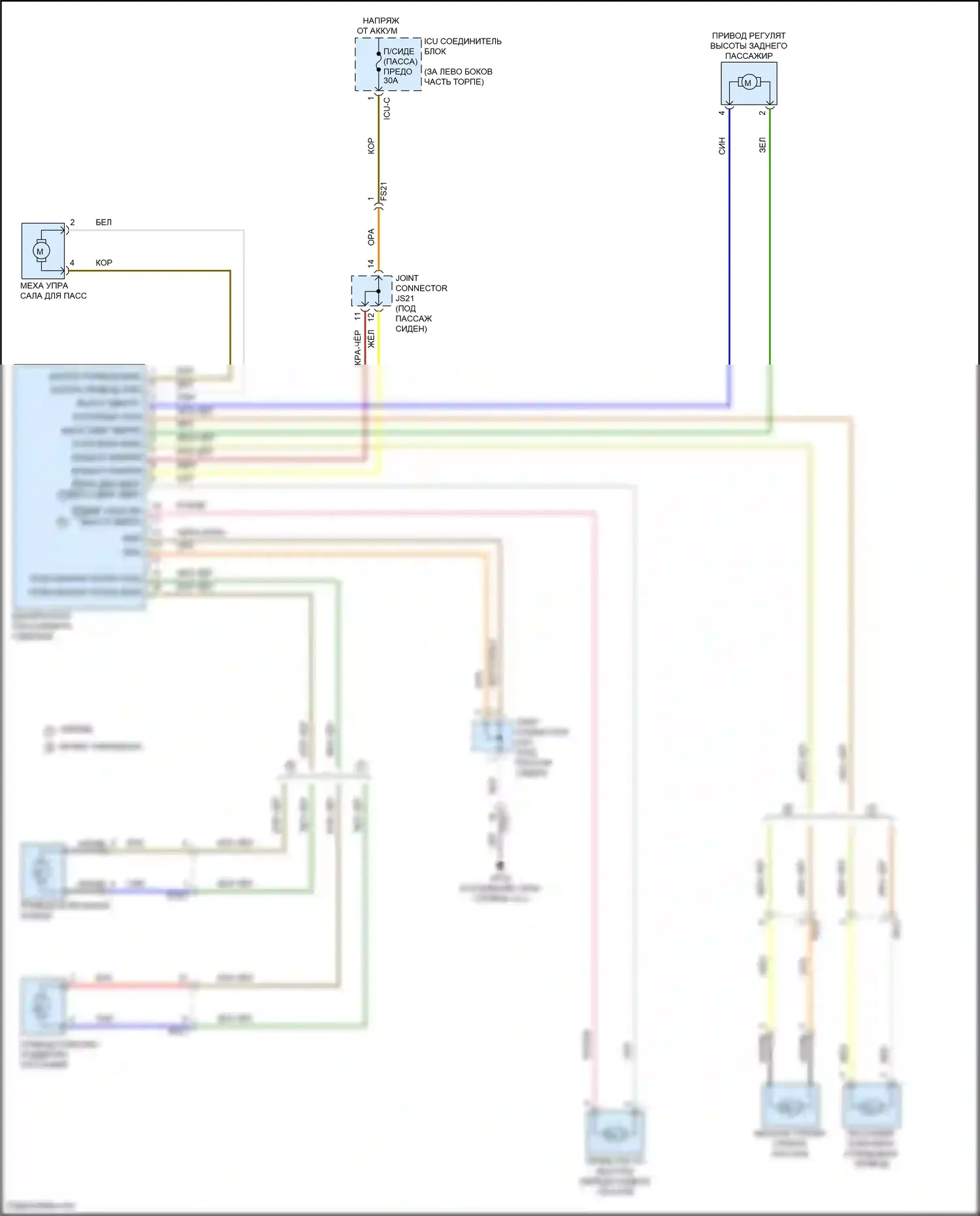 Sorento Kia IV (2020-2024): Электросхема пассажирского сиденья с электроприводом, 10-ходовая без переключателя 