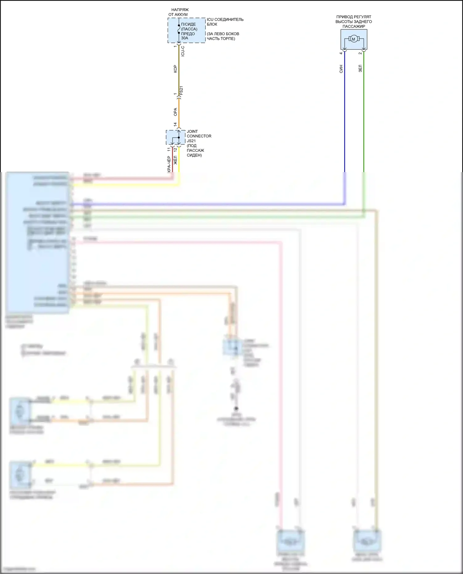 Sorento Kia IV (2020-2024): Электросхема пассажирского сиденья с электроприводом, 8-ходовая без переключателя 