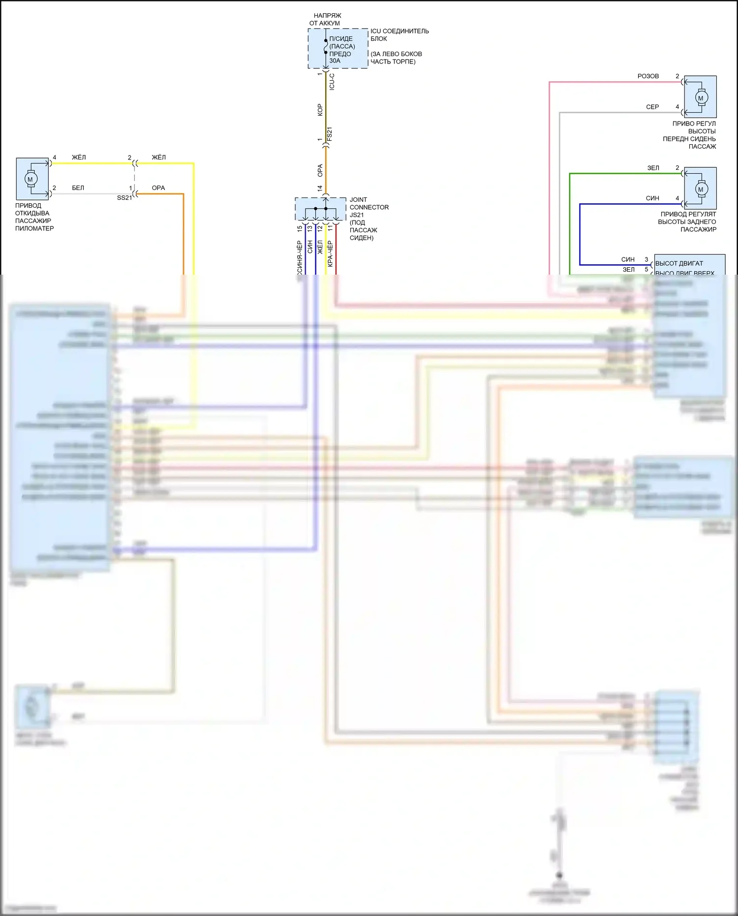 Sorento Kia IV (2020-2024): Электросхема пассажирского сиденья с электроприводом, 8-ходовая с переключателем 