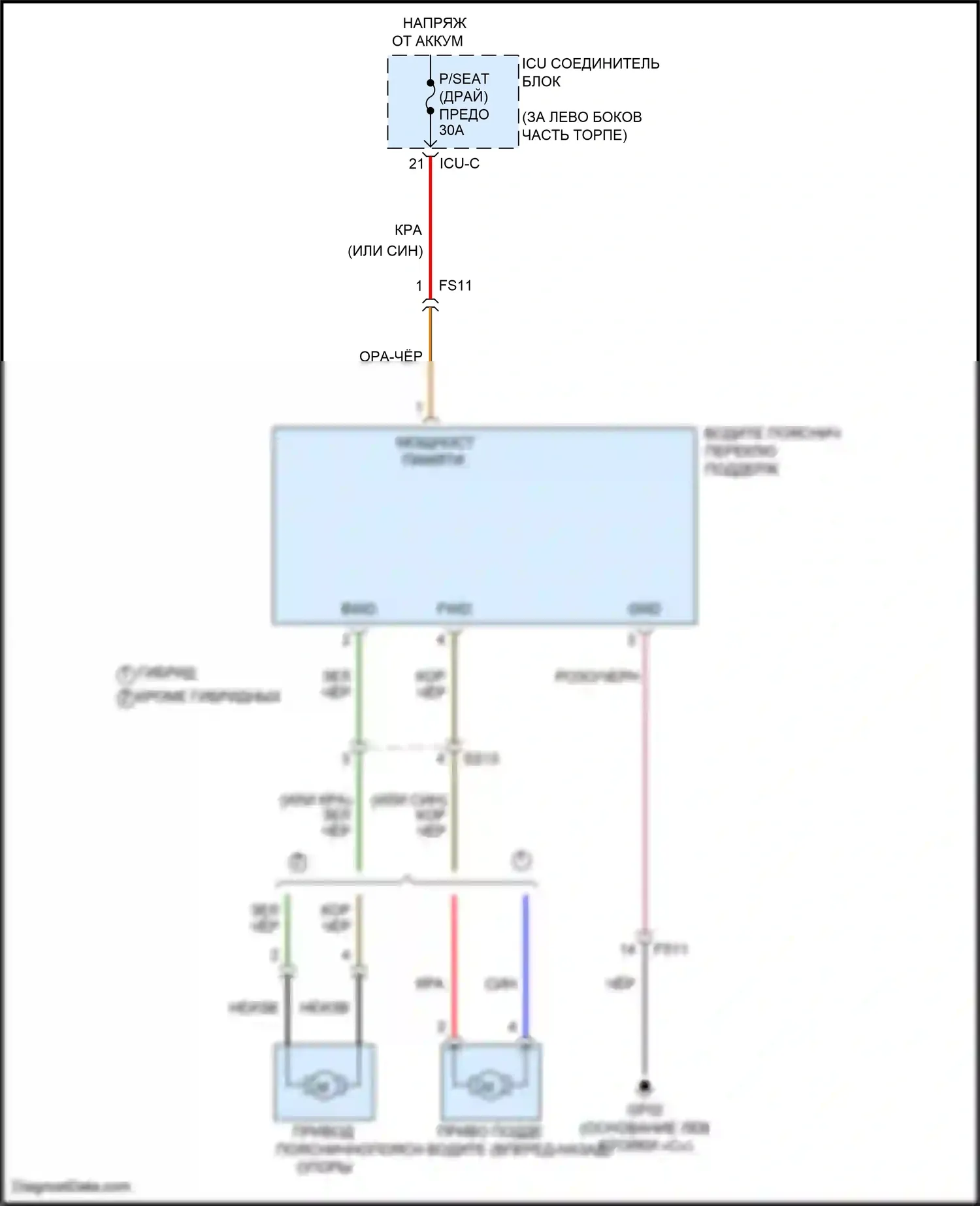 Sorento Kia IV (2020-2024): Электросхема сиденья водителя с электроприводом, 2-сторонняя 