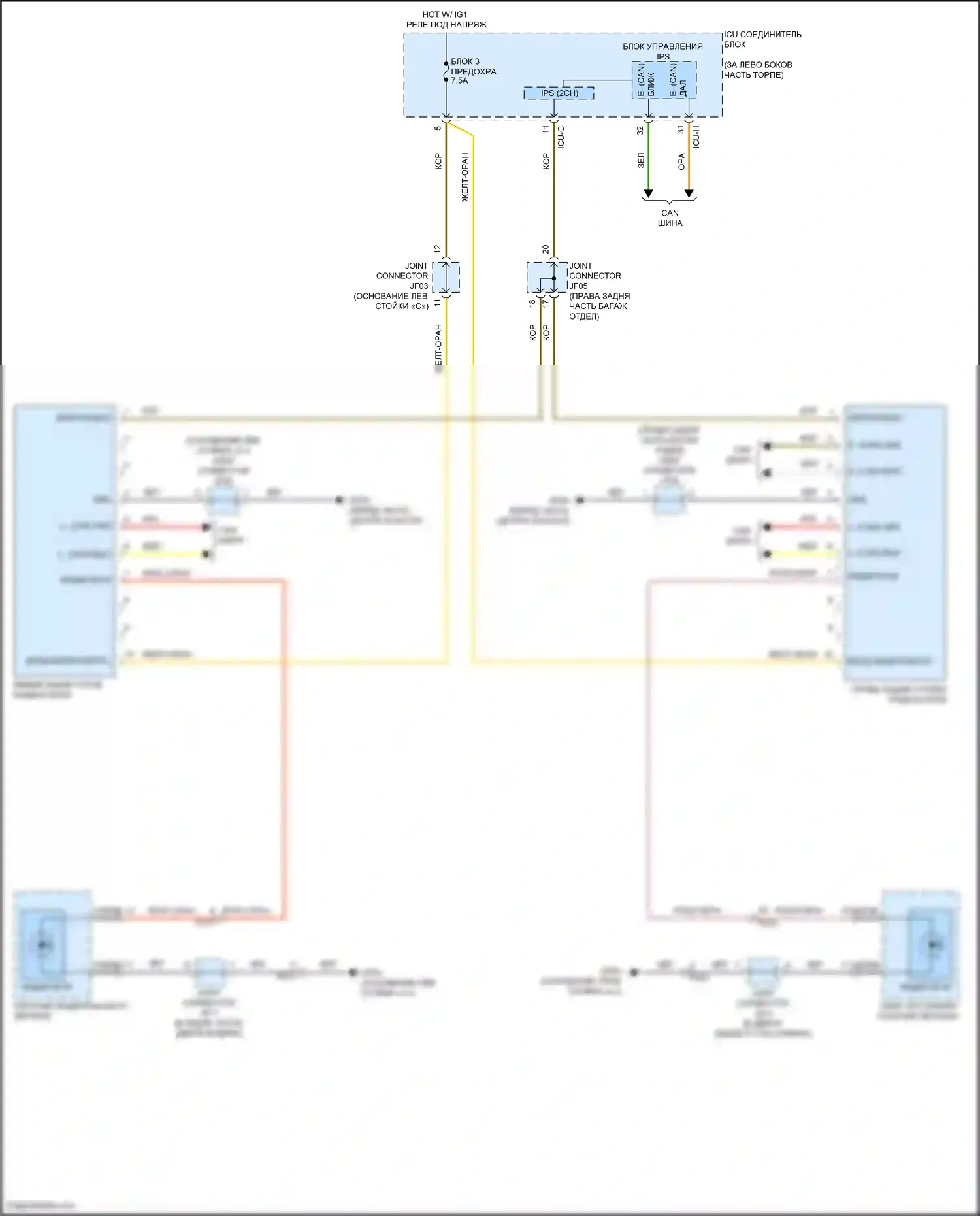 Sorento Kia IV (2020-2024): Электросхема информационной системы в слепой зоне, за исключением гибридной 
