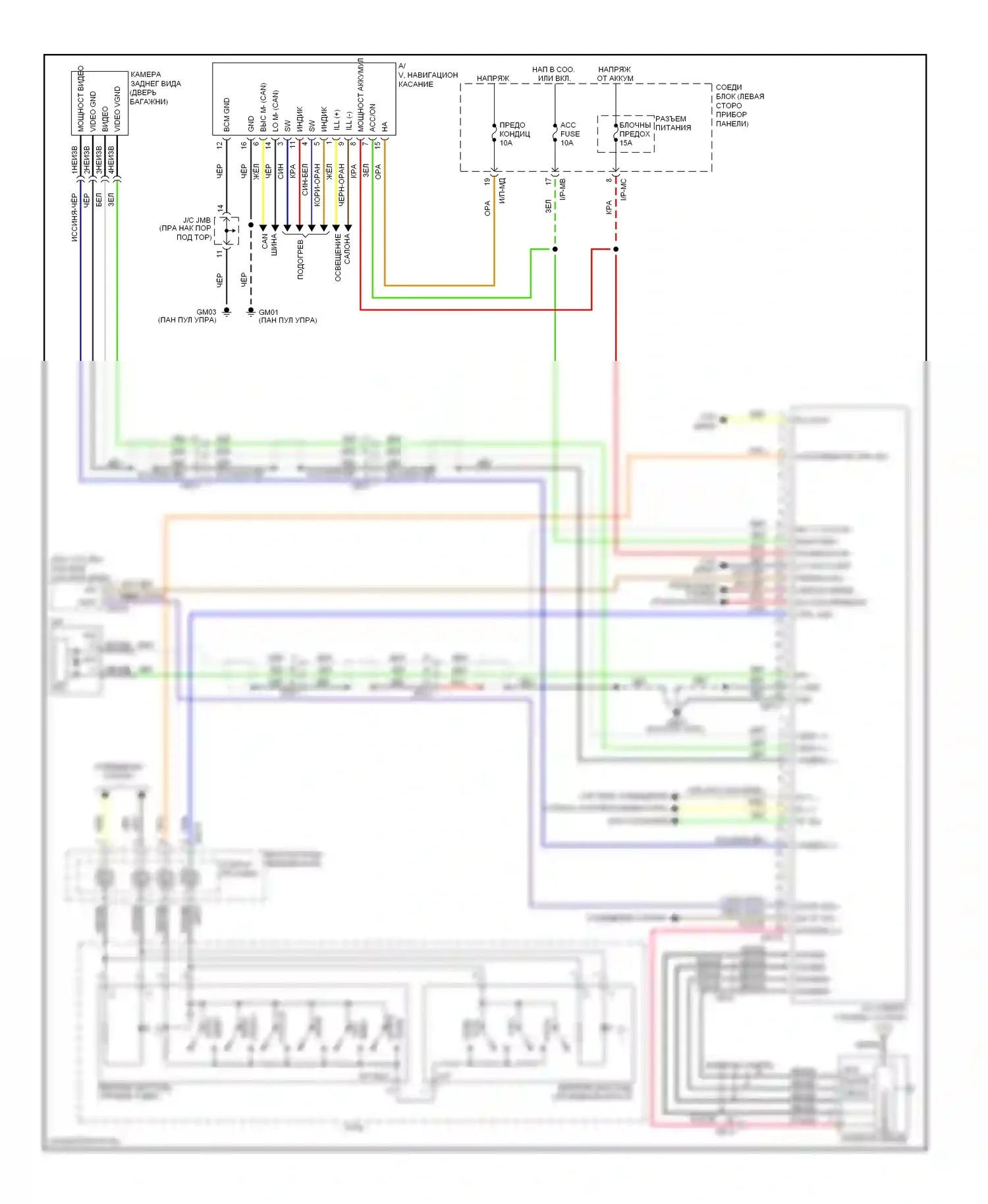 Soul Kia I рестайлинг (2011-2014): Электросхема магнитолы премиум-класса, с навигацией, без усилителя, без изг. 
