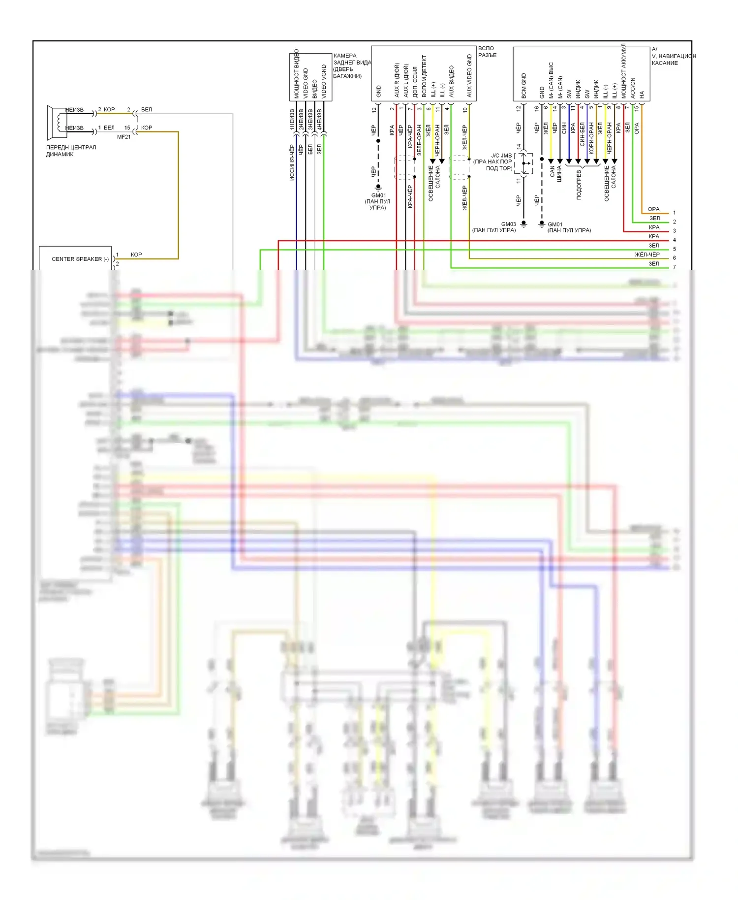 Soul Kia I рестайлинг (2011-2014): Электросхема магнитолы премиум класса, с навигацией, с усилителем премиум класса, без изг (1 из 2) 
