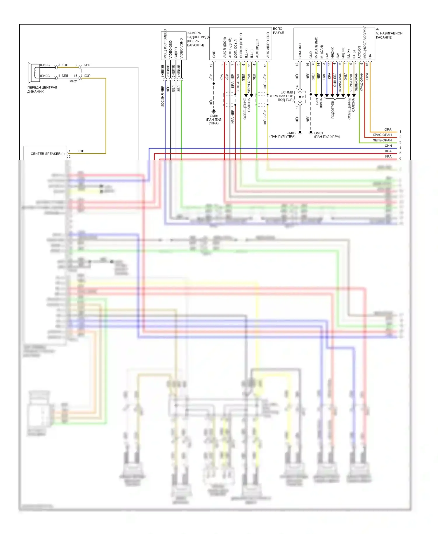 Soul Kia I рестайлинг (2011-2014): Электросхема магнитолы премиум класса, с навигацией, с усилителем премиум класса, с isg (1 из 2) 