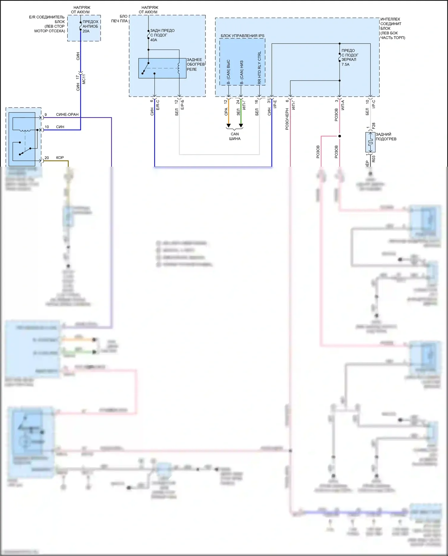 Soul Kia II рестайлинг (2016-2019): Электросхема подогрева стекол 