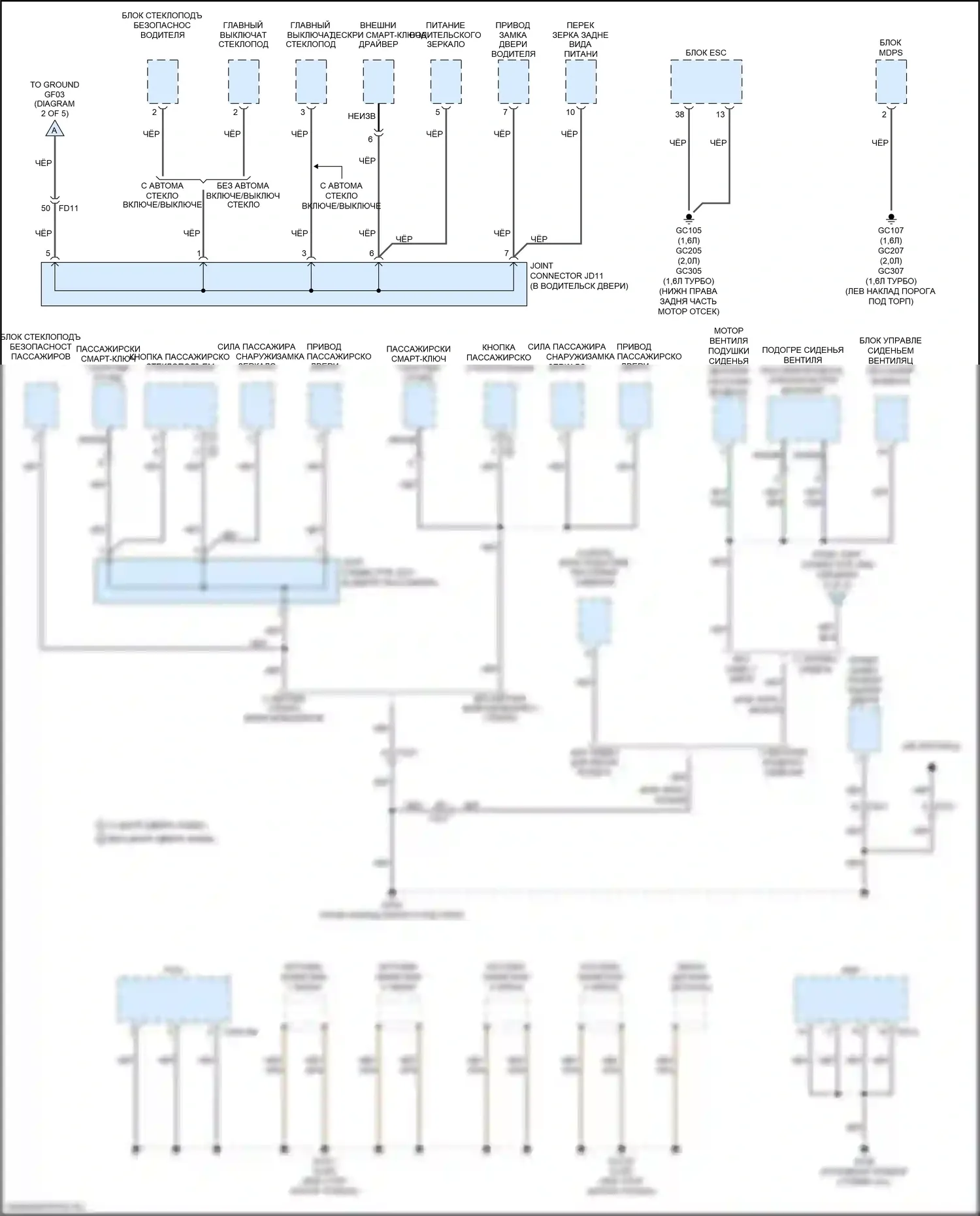 Soul Kia II рестайлинг (2016-2019): Электросхема точек подключения масс (3 из 5) 