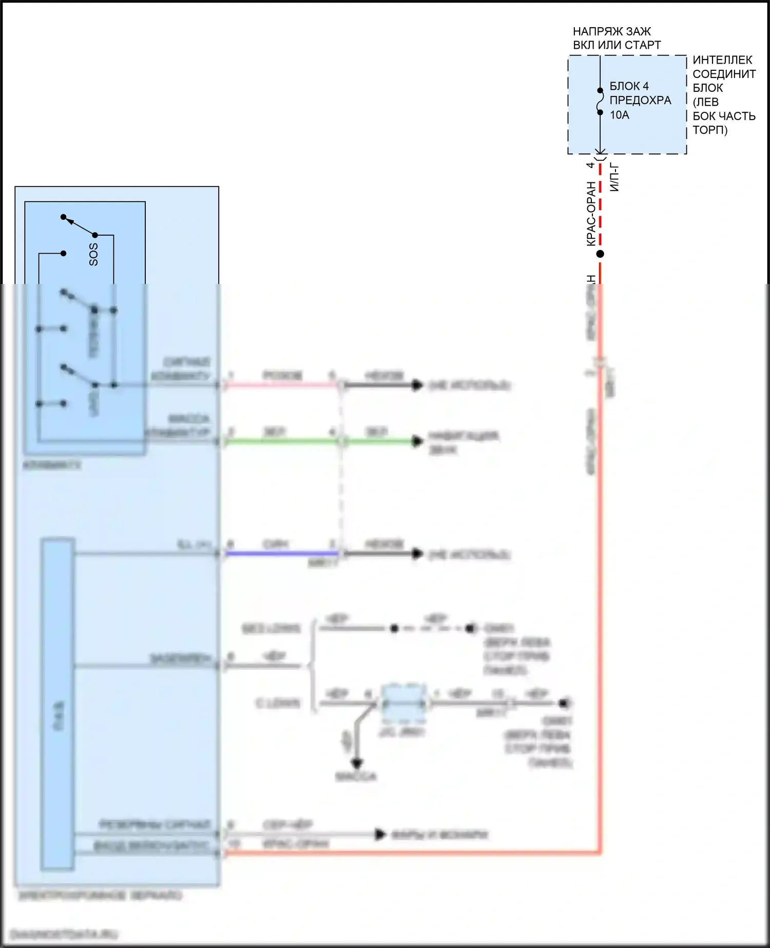 Soul Kia II рестайлинг (2016-2019): Электросхема электрохромного зеркала 