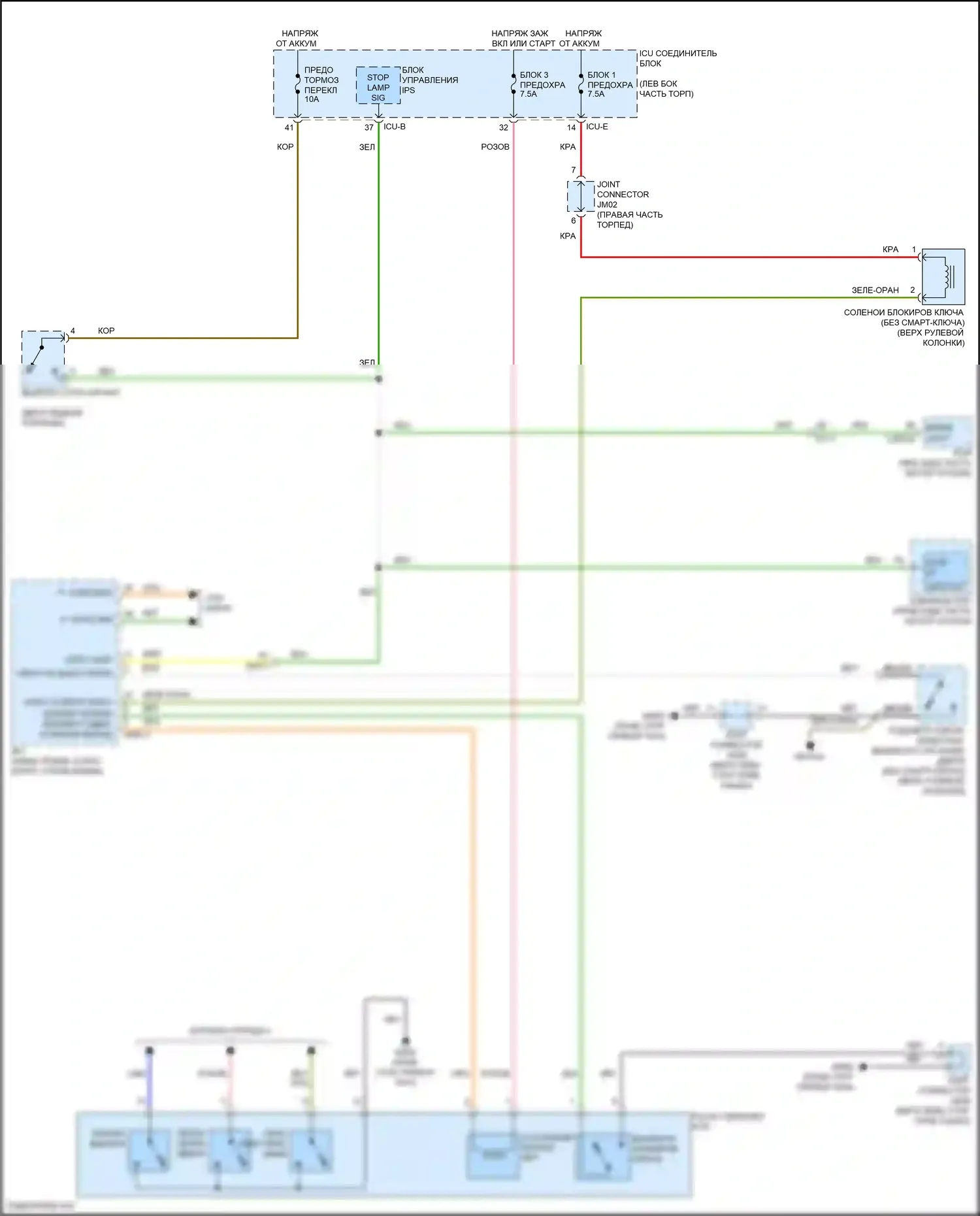 Soul Kia III рестайлинг (2022-2024): Электросхема блокировки селектора 