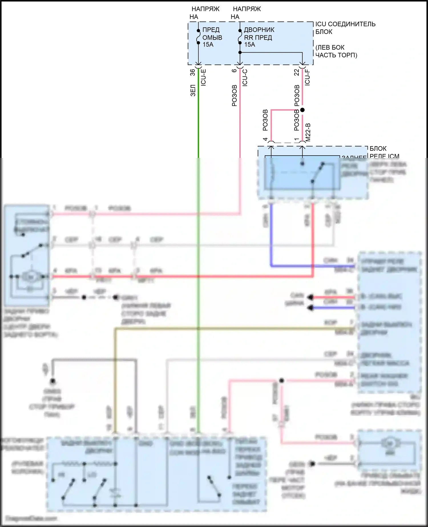 Soul Kia III рестайлинг (2022-2024): Электросхема задних дворников и омывателей 