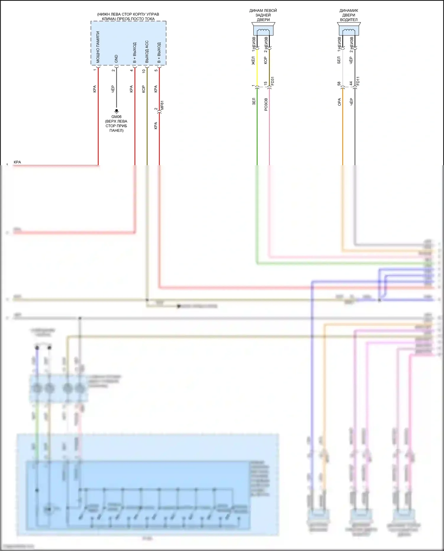 Soul Kia III рестайлинг (2022-2024): Электросхема радиопровода, без навигации, с усилителем (2 из 4) 
