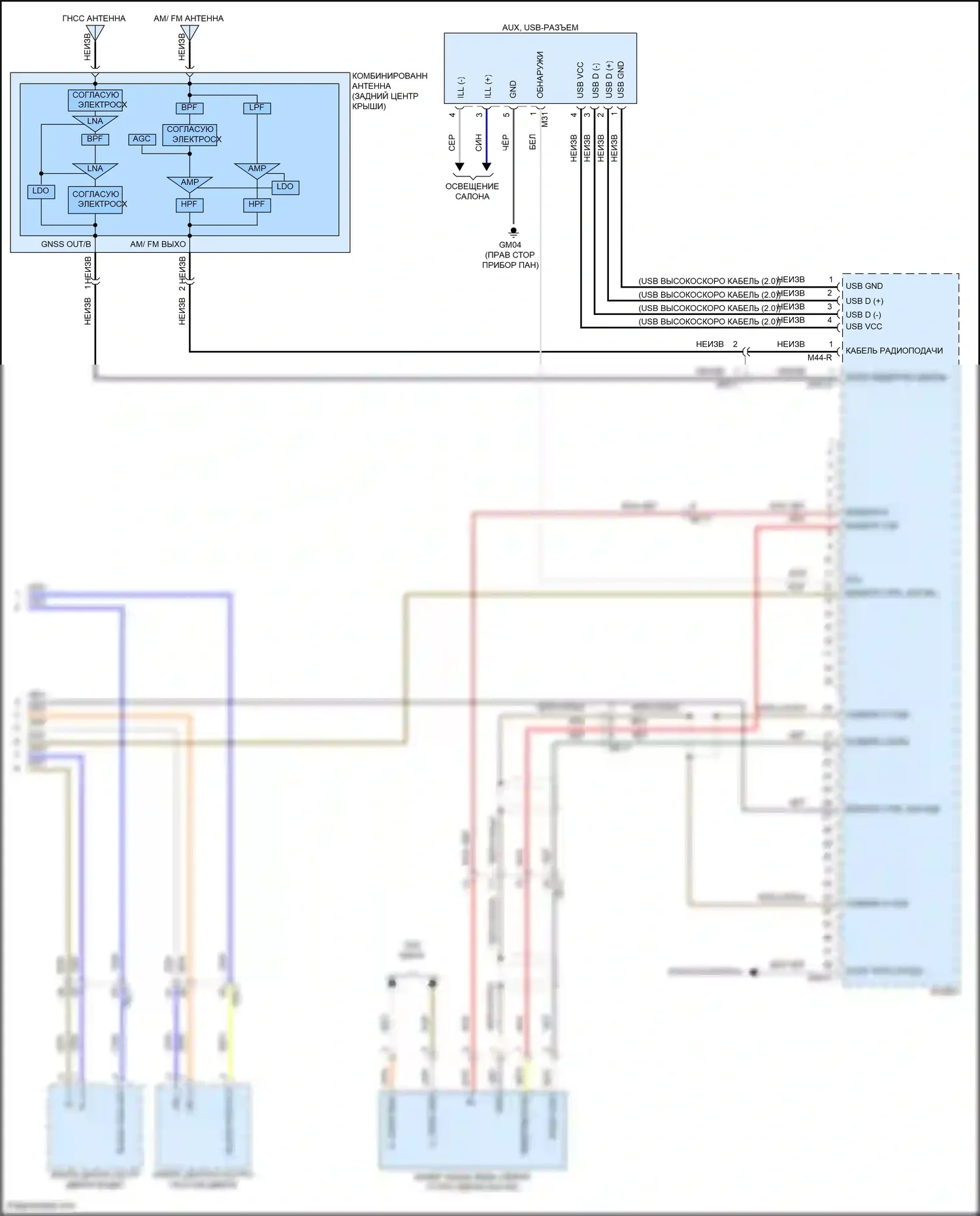 Soul Kia III рестайлинг (2022-2024): Электросхема радиопровода, без навигации, с усилителем (4 из 4) 