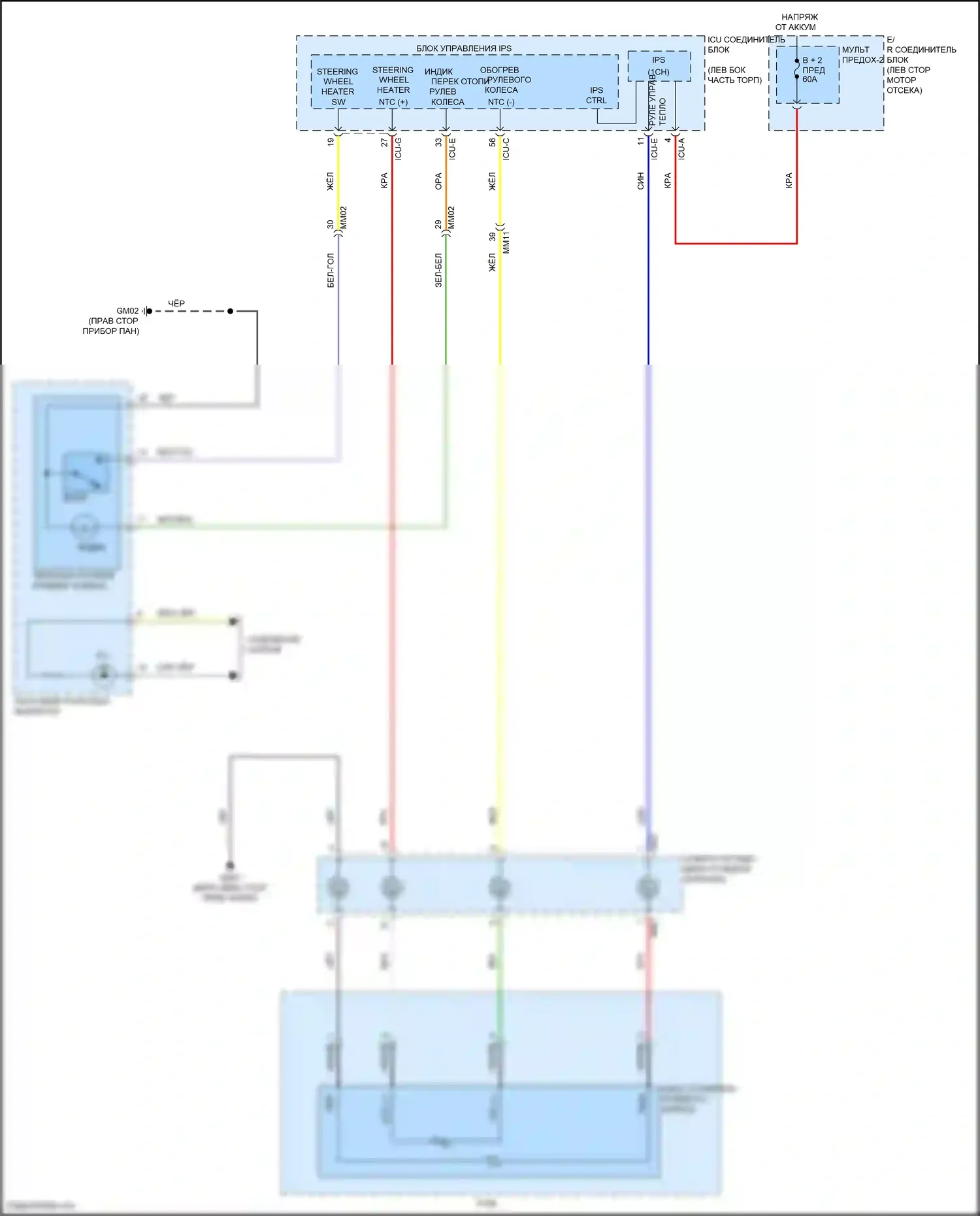 Soul Kia III рестайлинг (2022-2024): Электросхема рулевого колеса с подогревом 