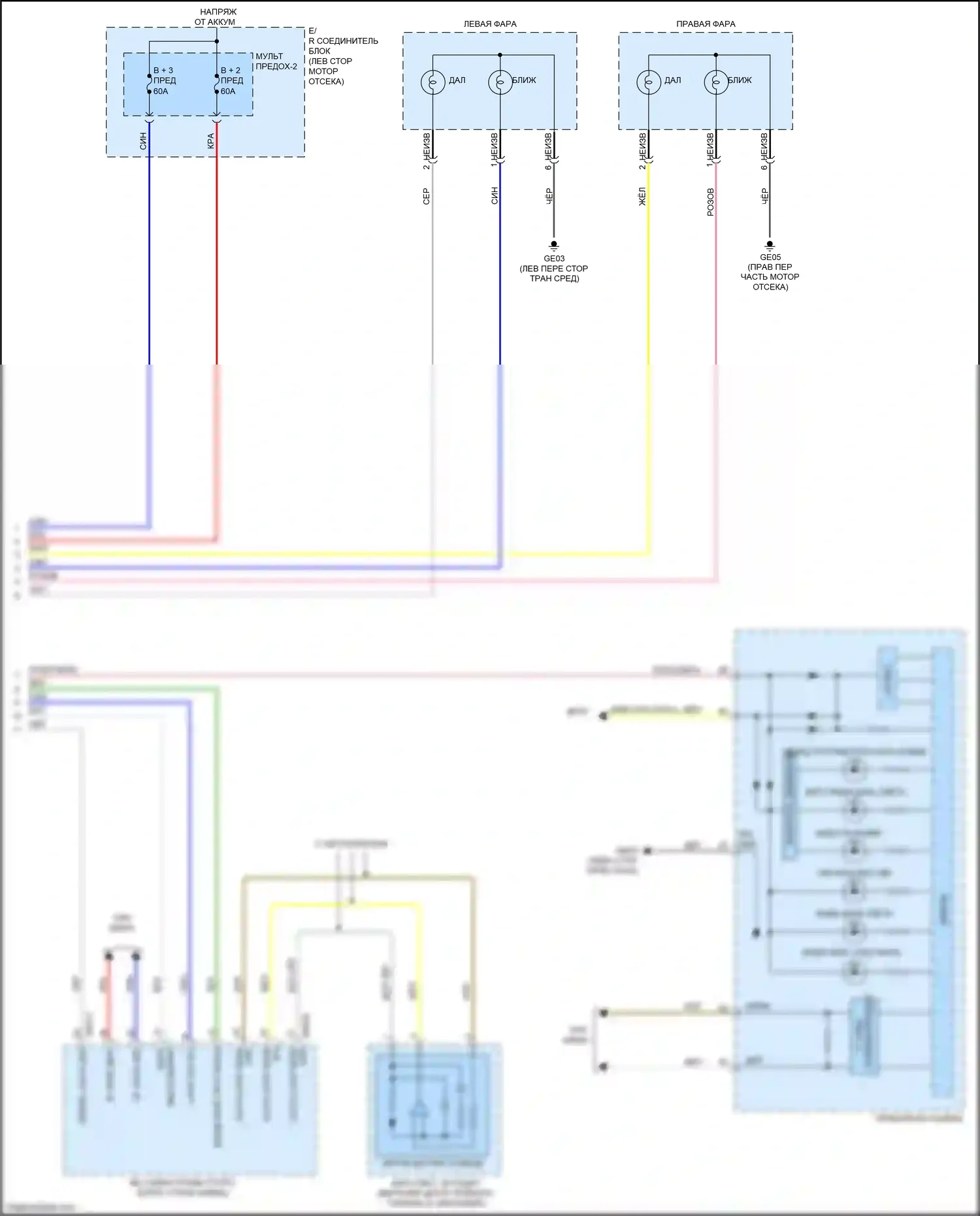 Soul Kia III (2019-2024): Электросхема фар, тип многофокусного отражателя (2 из 2) 