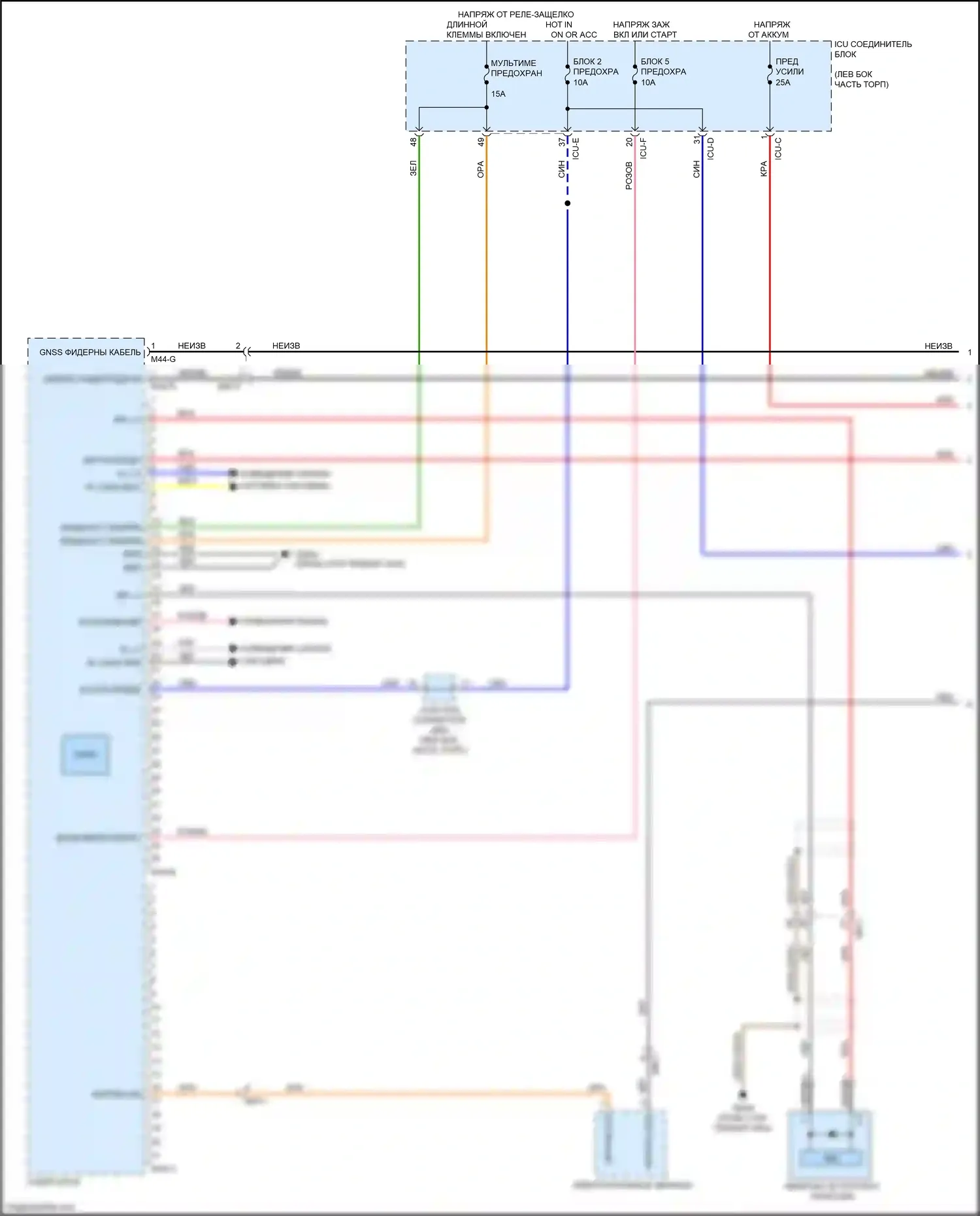 Soul Kia III (2019-2024): Электросхема магнитолы, с усилителем, без остановки на холостом ходу/переход (1 из 4) 