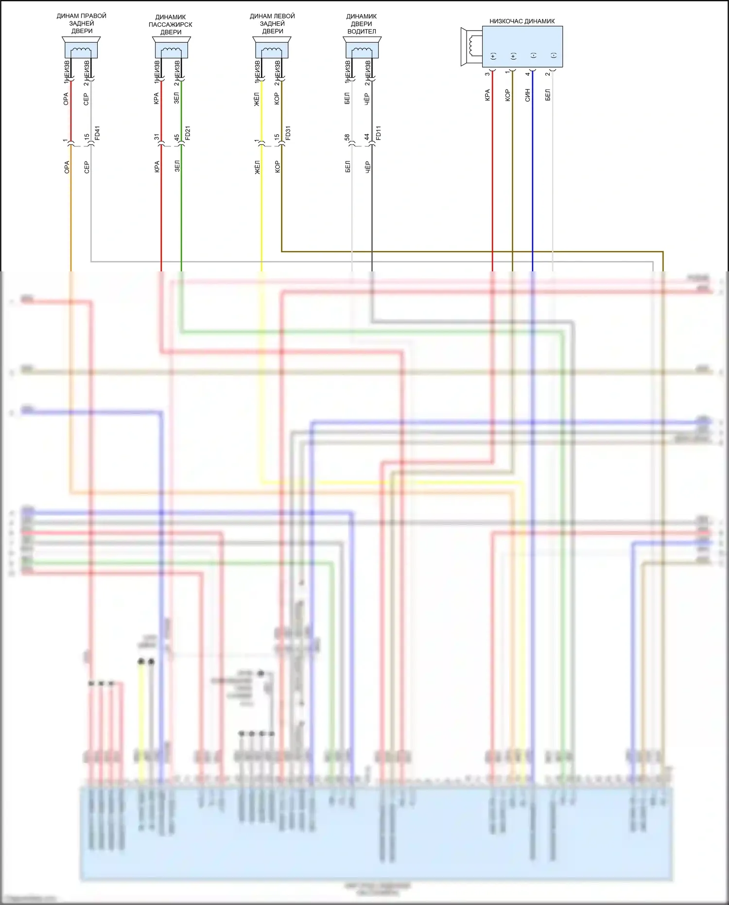 Soul Kia III (2019-2024): Электросхема магнитолы, с усилителем, без остановки/перехода на холостой ход (3 из 4) 