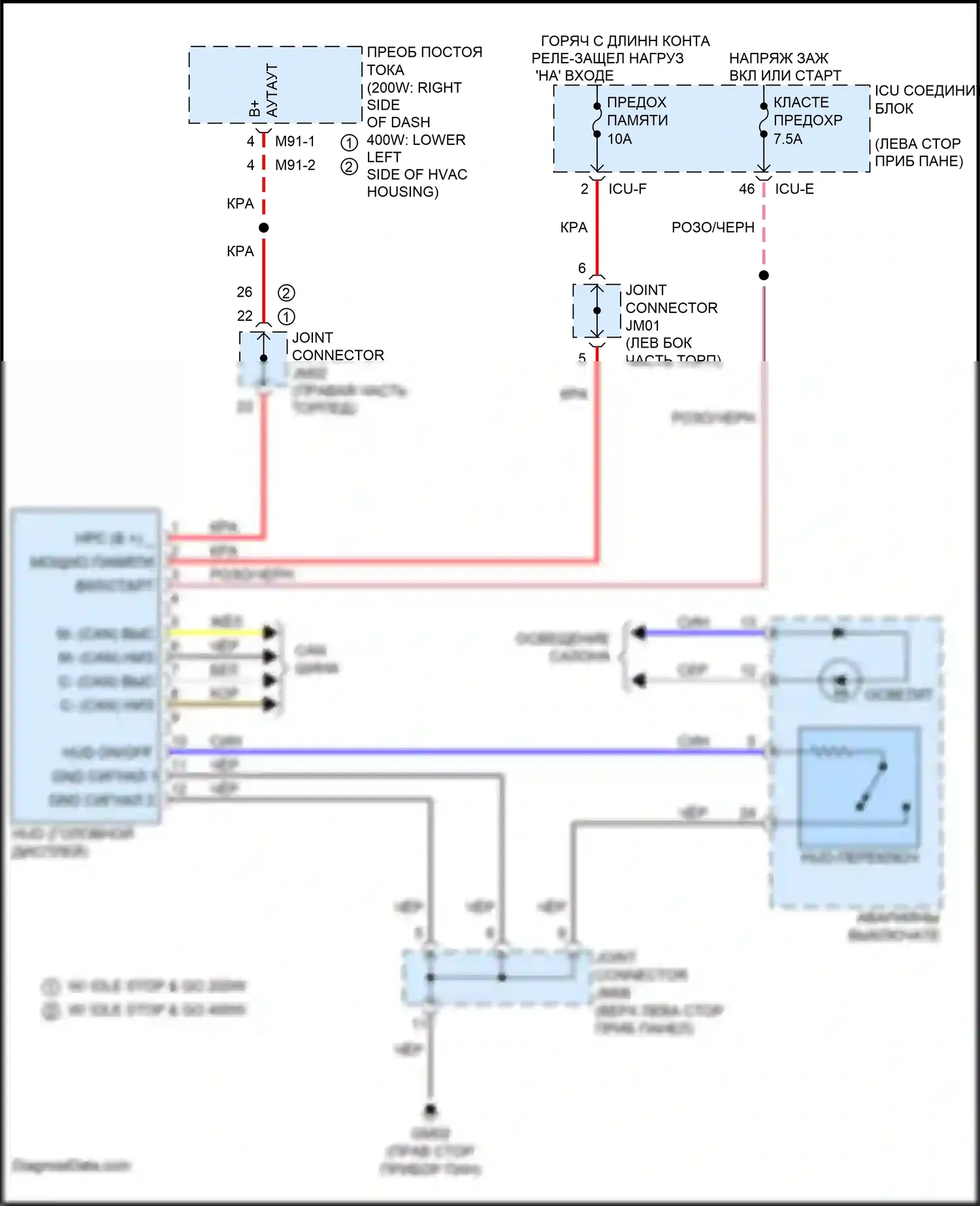 Soul Kia III (2019-2024): Электросхема лобового дисплея 