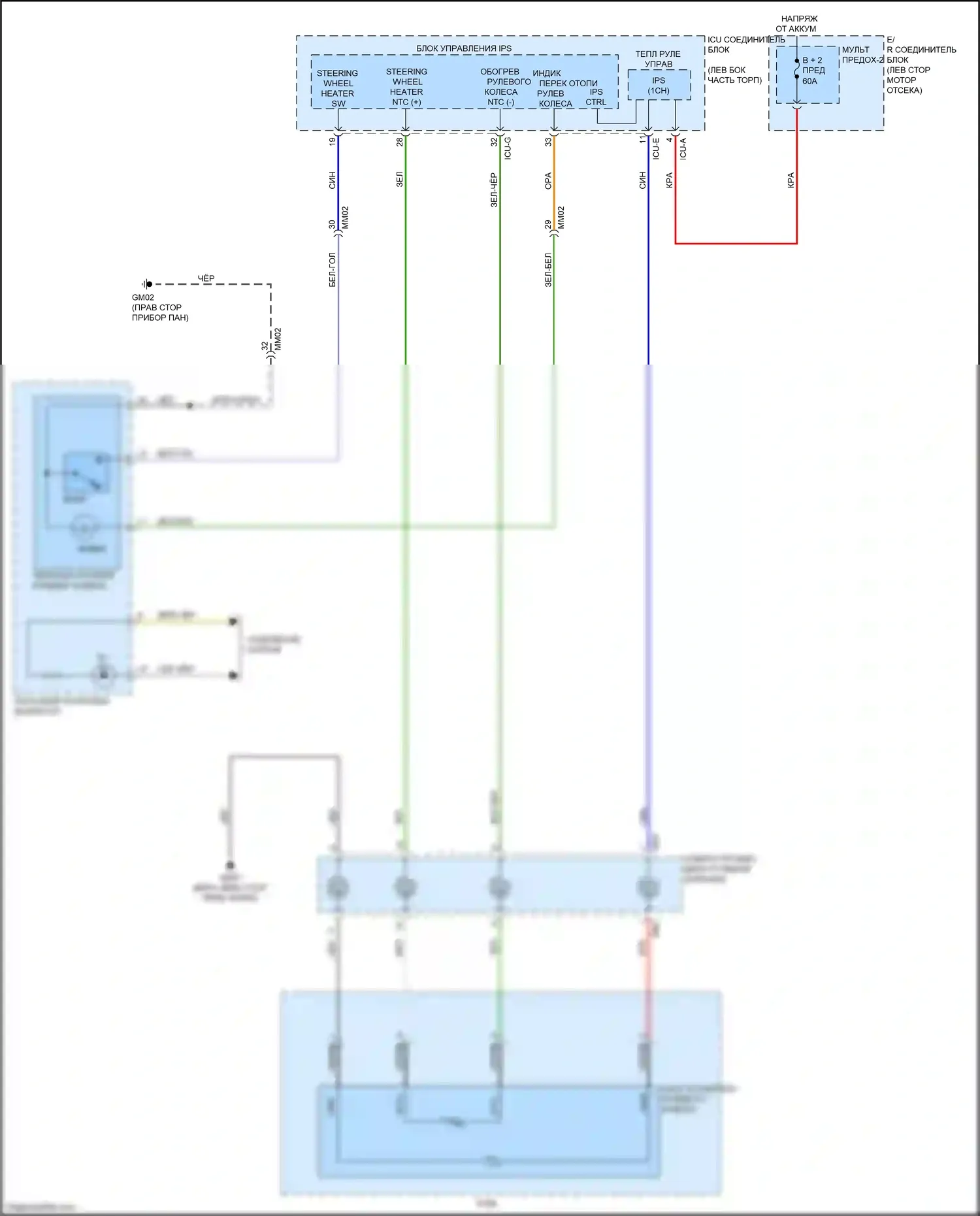 Soul Kia III (2019-2024): Электросхема рулевого колеса с подогревом 