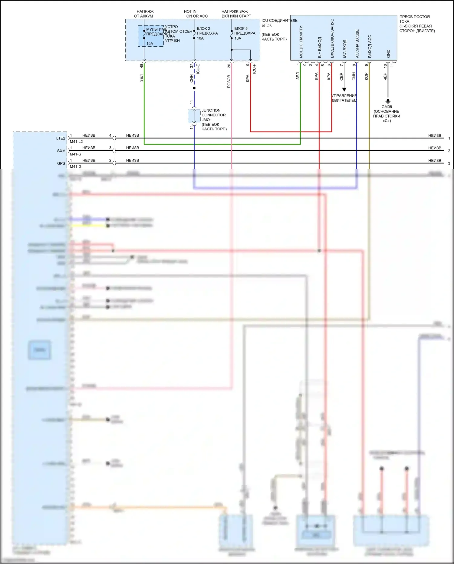 Soul Kia III (2019-2024): Электросхема навигации, без усилителя, с остановкой на холостом ходу/на ходу (1 из 3) 