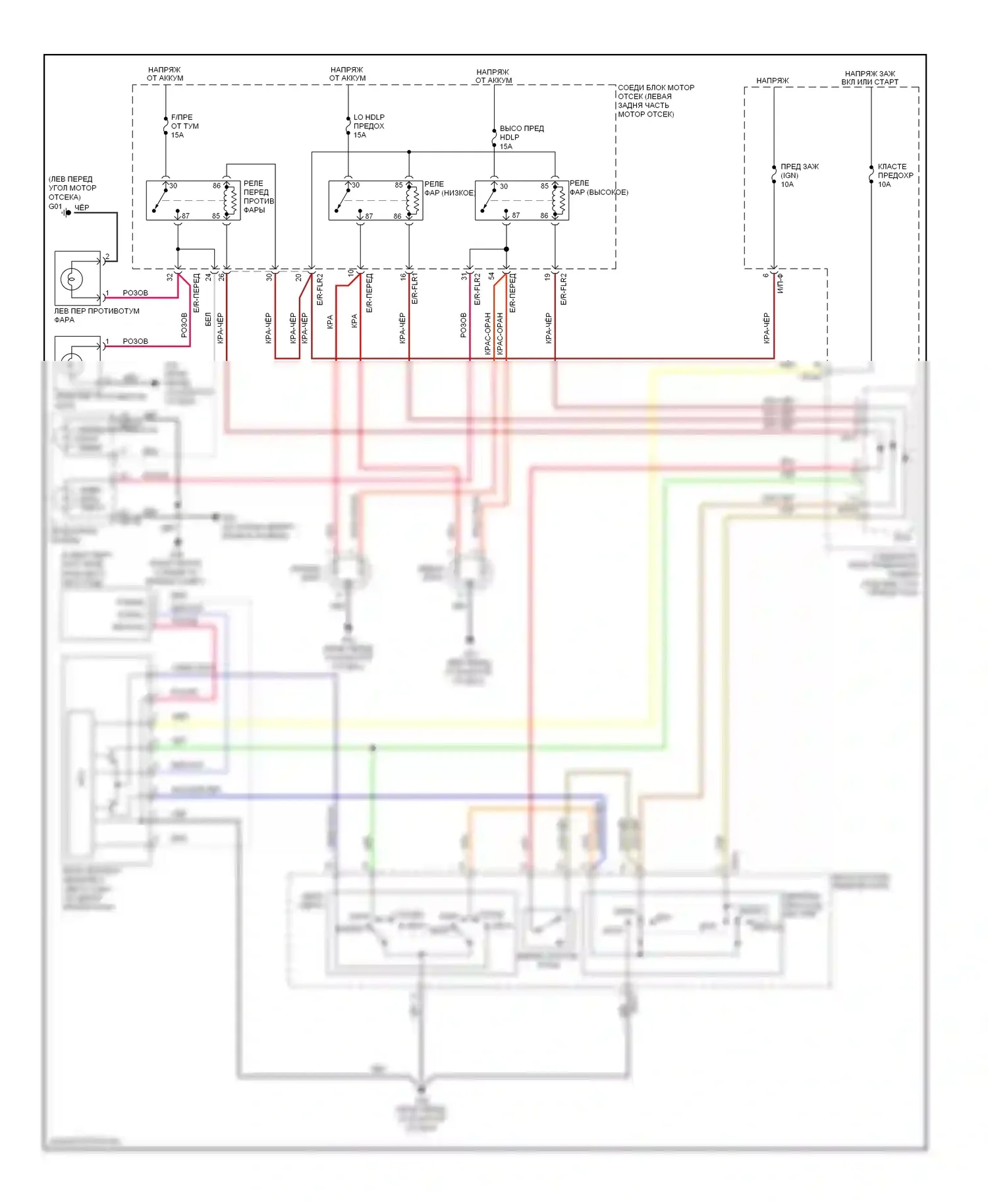 Spectra Kia I рестайлинг 2 (2004-2011): Электросхема фар, без дрели 