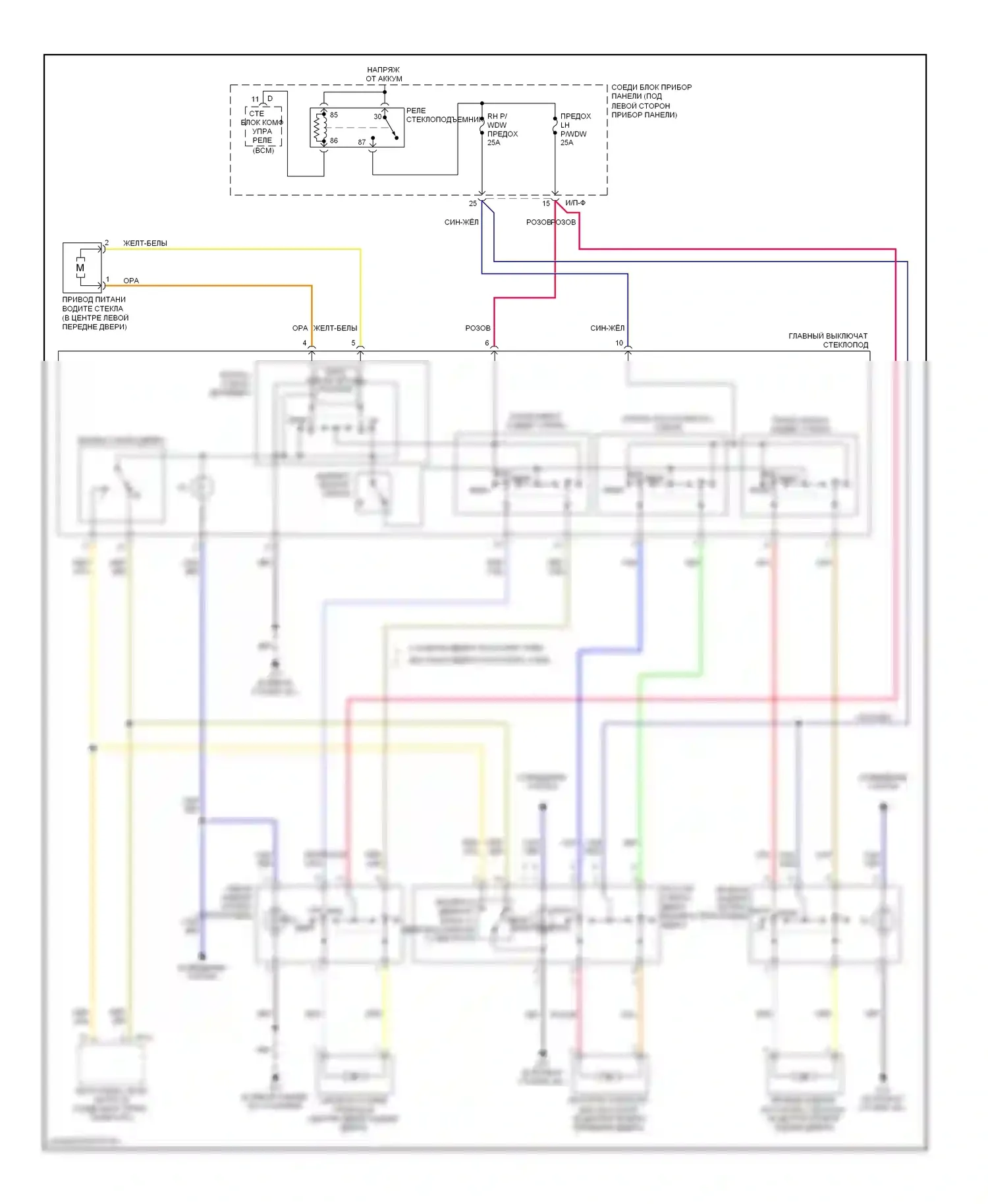Spectra Kia I рестайлинг 2 (2004-2011): Стеклоподъемники электросхема 