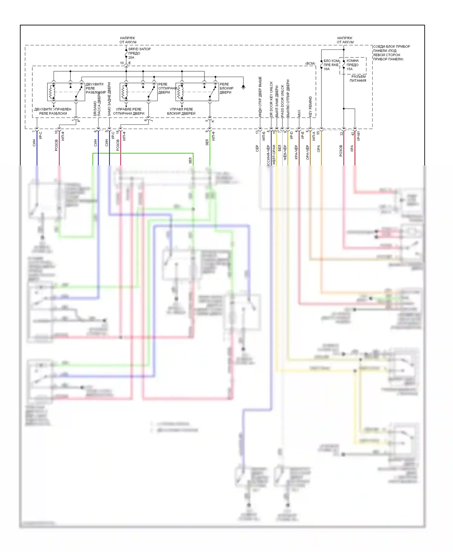 Spectra Kia I рестайлинг 2 (2004-2011): Электросхема центрального замка 