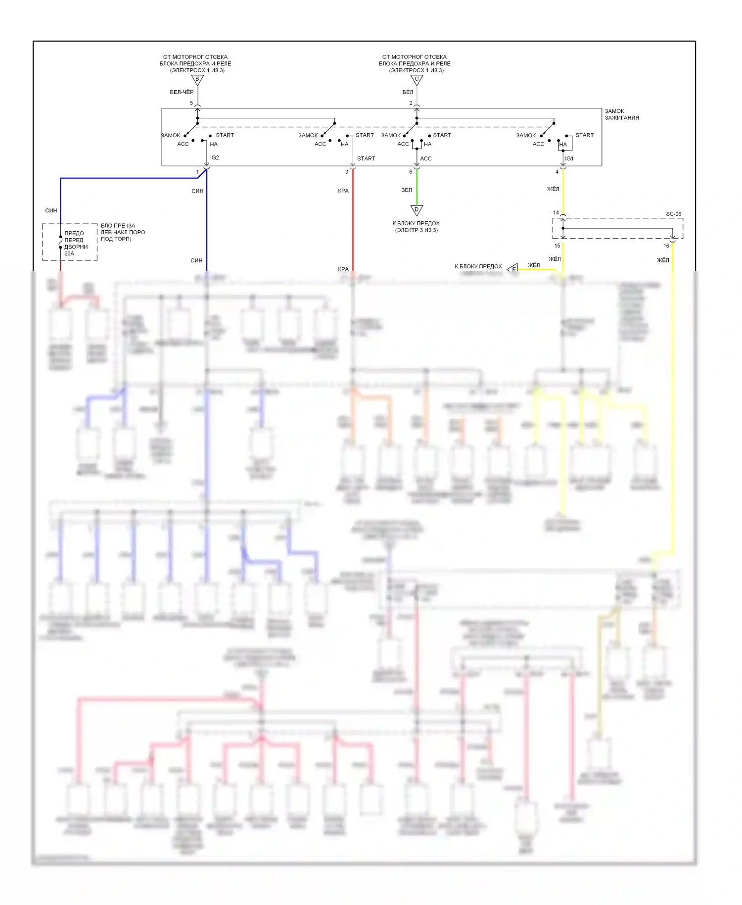 Spectra Kia I рестайлинг (2001-2004): Электросхема блока предохранителей реле (2 из 3) 