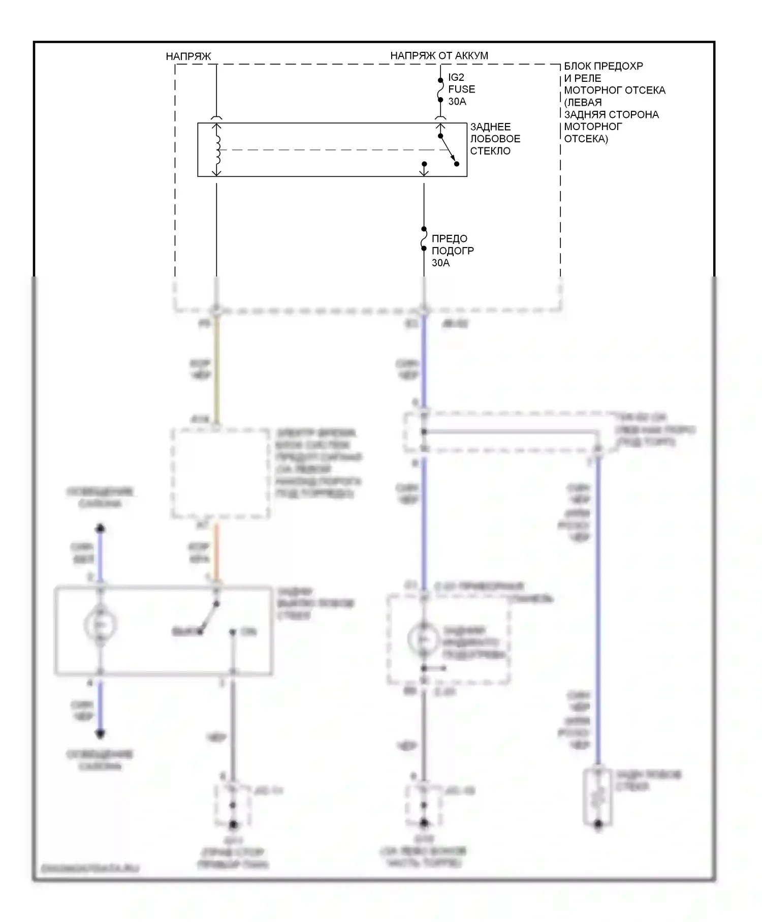 Spectra Kia I рестайлинг (2001-2004): Электросхема подогрева 