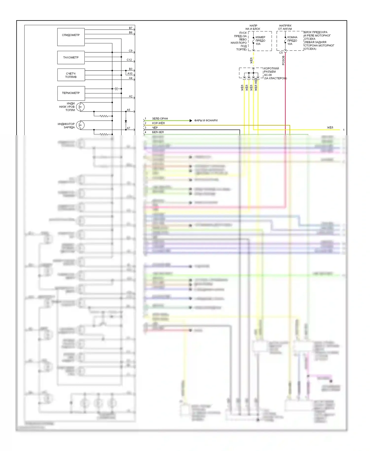 Spectra Kia I рестайлинг (2001-2004): Электросхема приборной панели (1 из 2) 