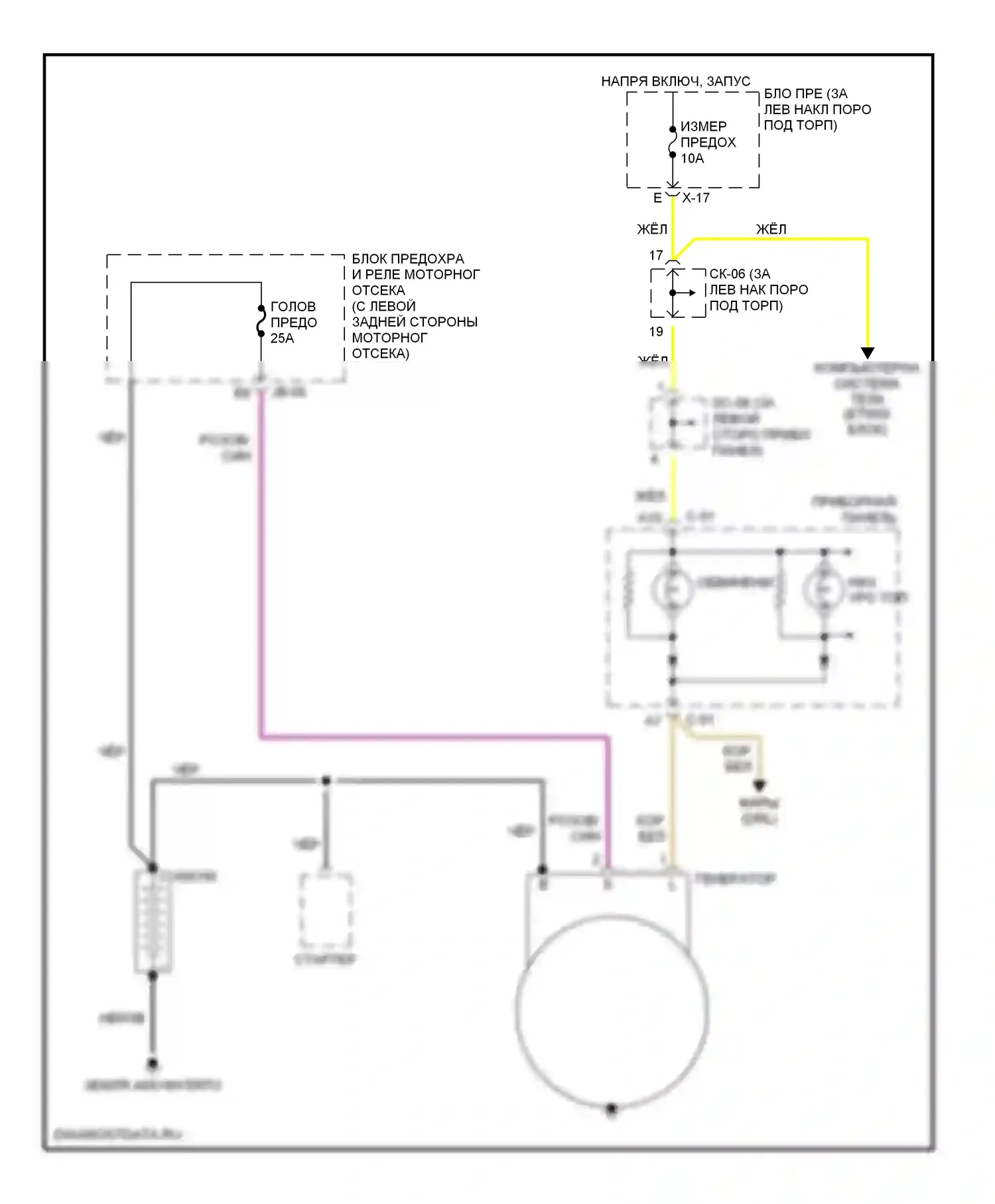 Spectra Kia I рестайлинг (2001-2004): Электросхема генератора 