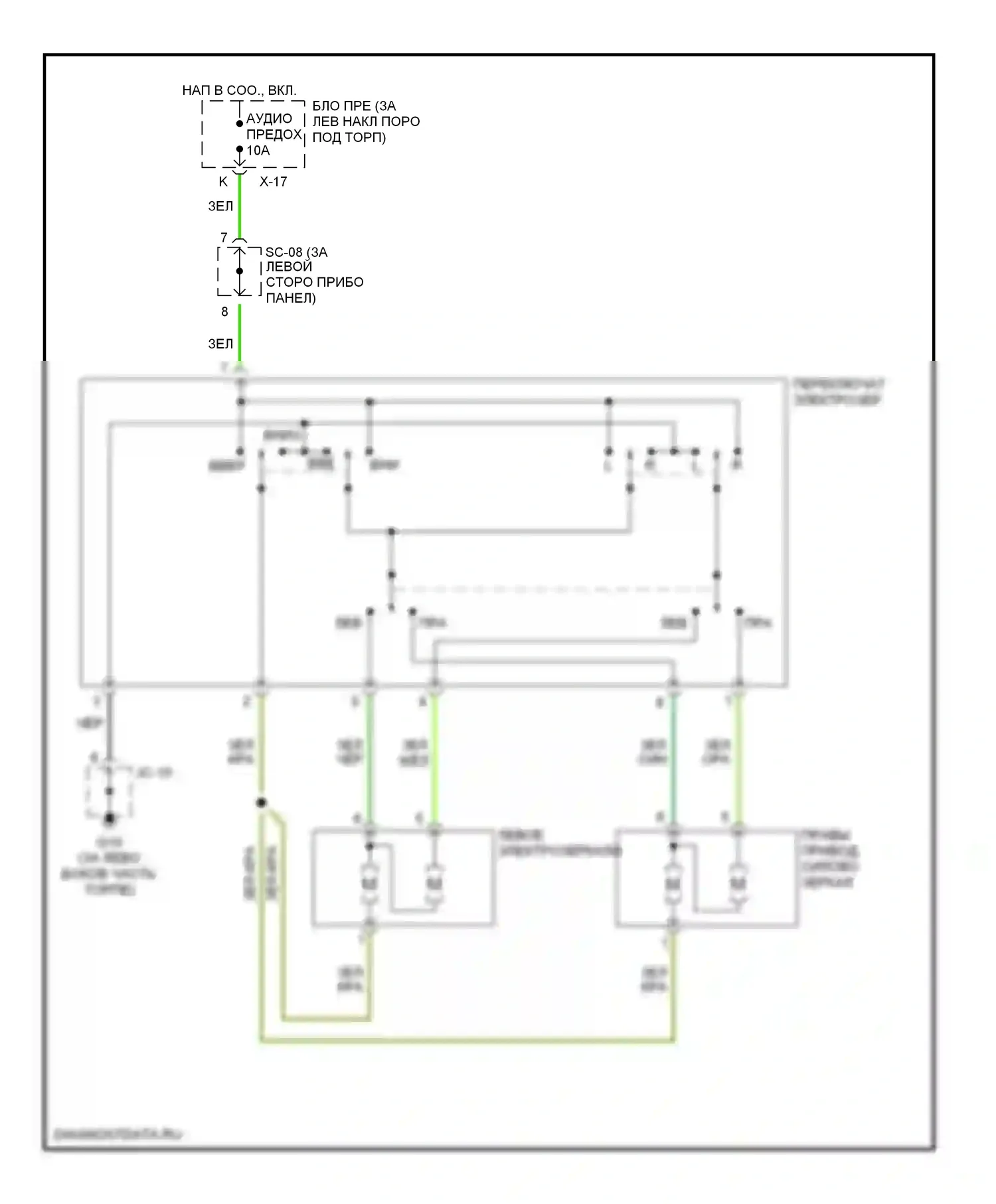 Spectra Kia I рестайлинг (2001-2004): Электросхема силового зеркала 