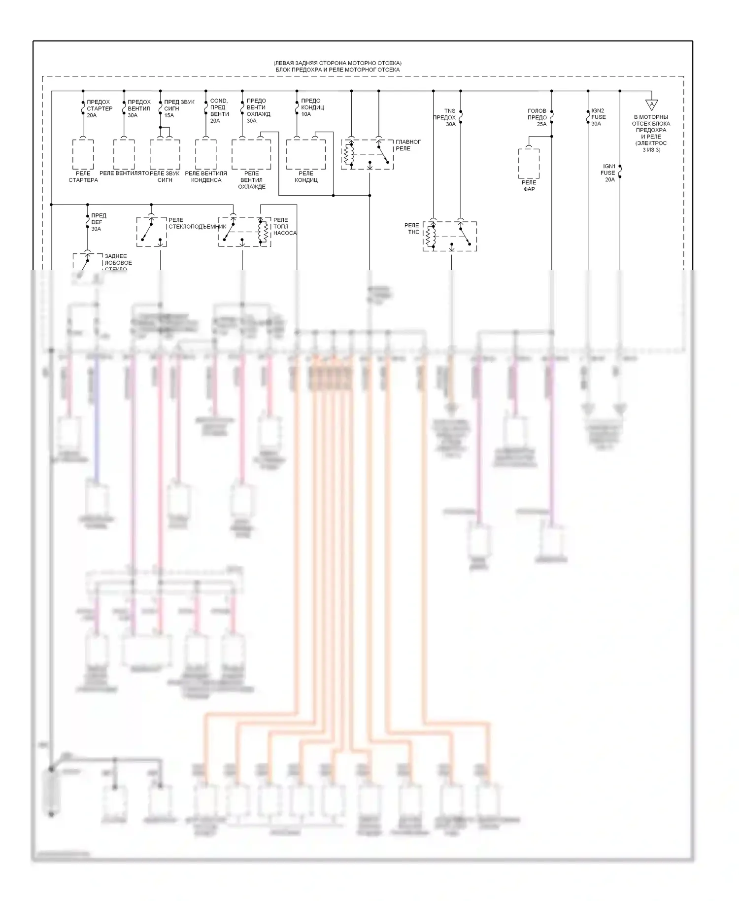 Spectra Kia I (2000-2001): Электросхема блока предохранителей реле (1 из 3) 