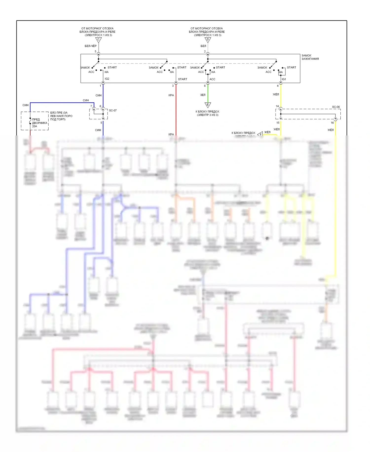 Spectra Kia I (2000-2001): Электросхема блока предохранителей реле (2 из 3) 