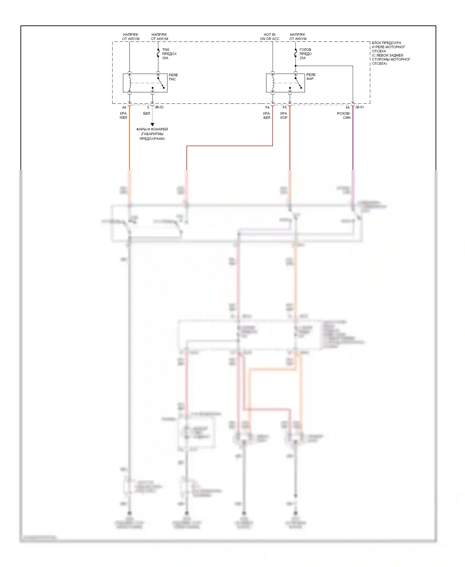 Spectra Kia I (2000-2001): Электросхема фар, без дрели 